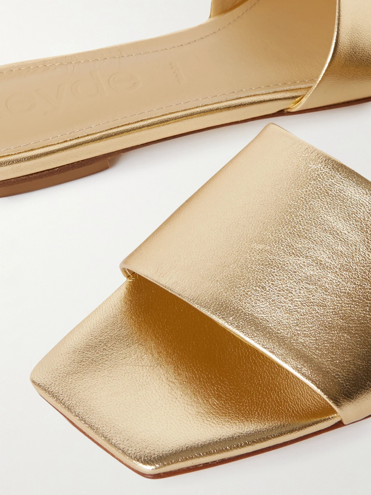 Shop Aeyde Anna Metallic Leather Slides In Gold