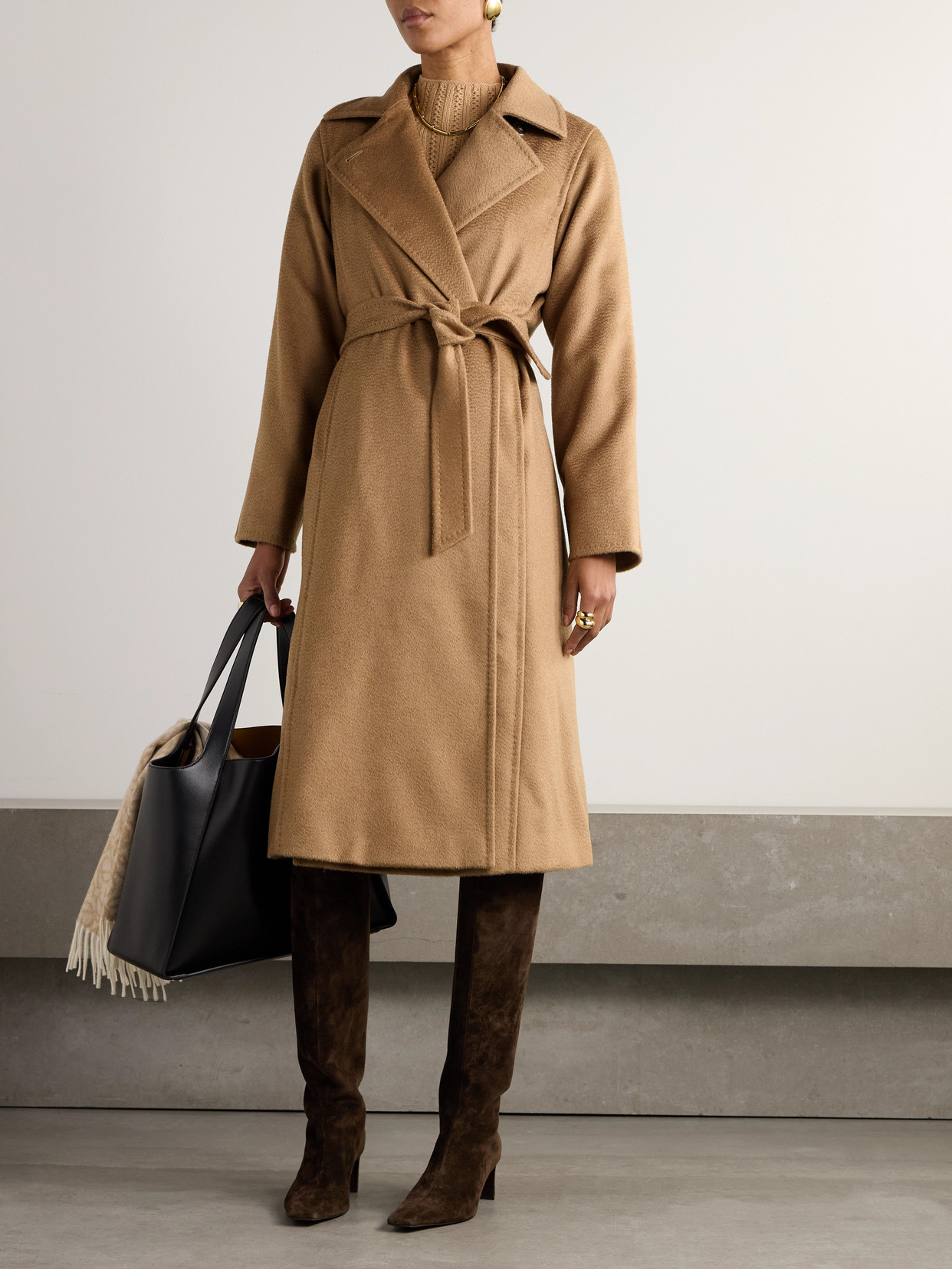 Max Mara Manuela Icon Belted Camel Hair Coat In Brown
