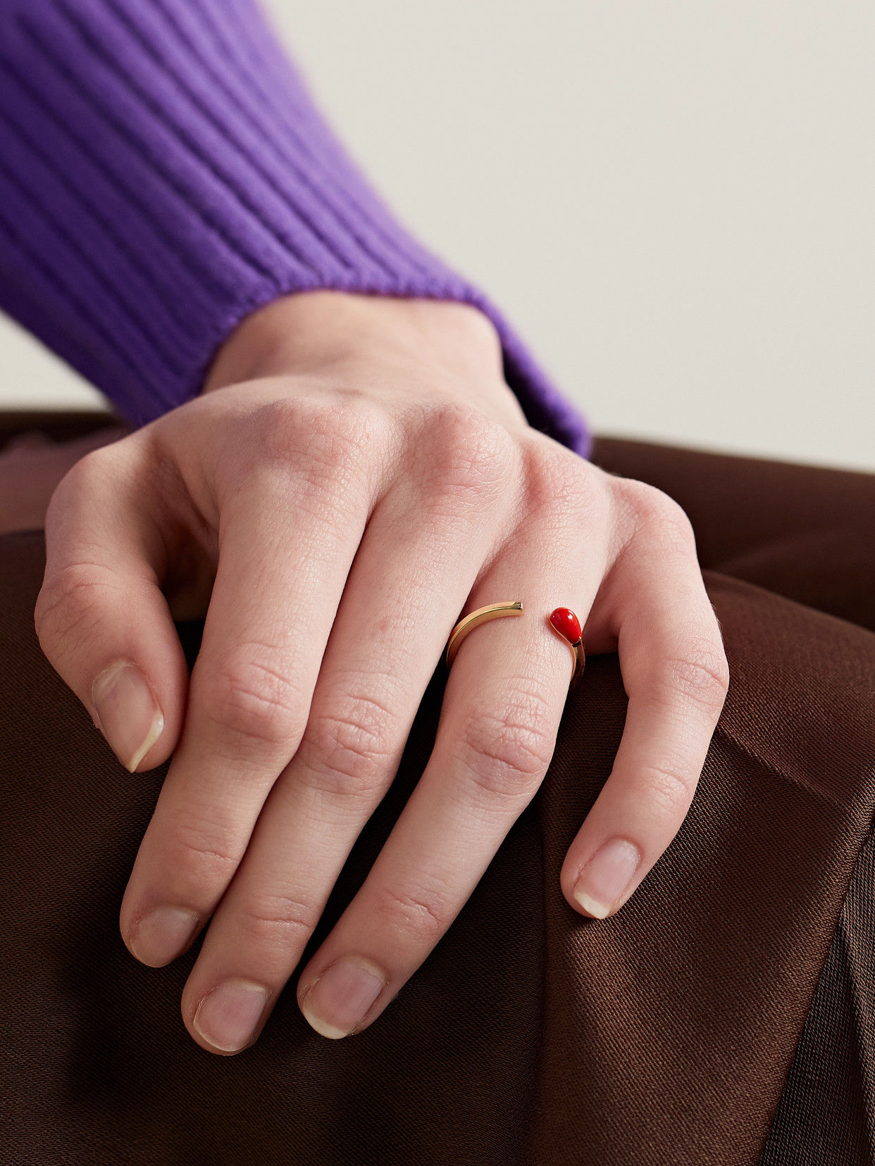 Shop Alison Lou Match Stack 14-karat Gold And Enamel Ring In Red