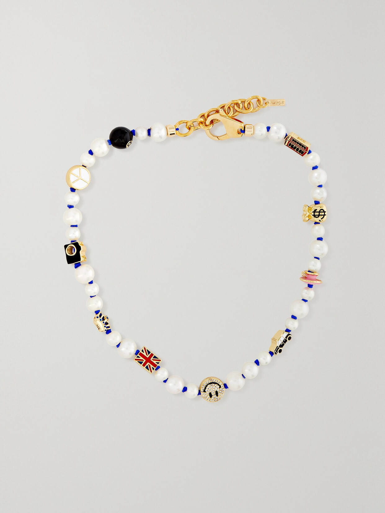 Martha Calvo I Love London Gold-plated, Pearl And Enamel Necklace In White