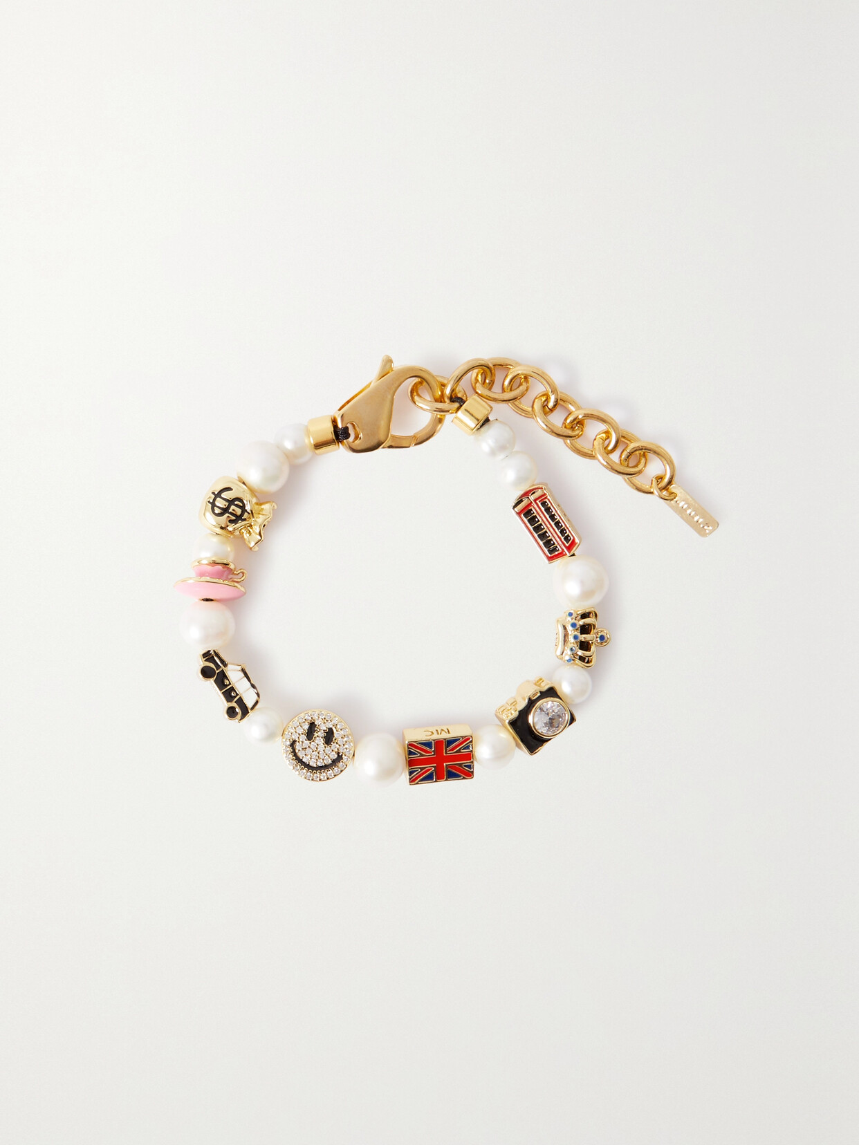 Martha Calvo - I Love London Gold-plated, Pearl And Enamel Bracelet - White