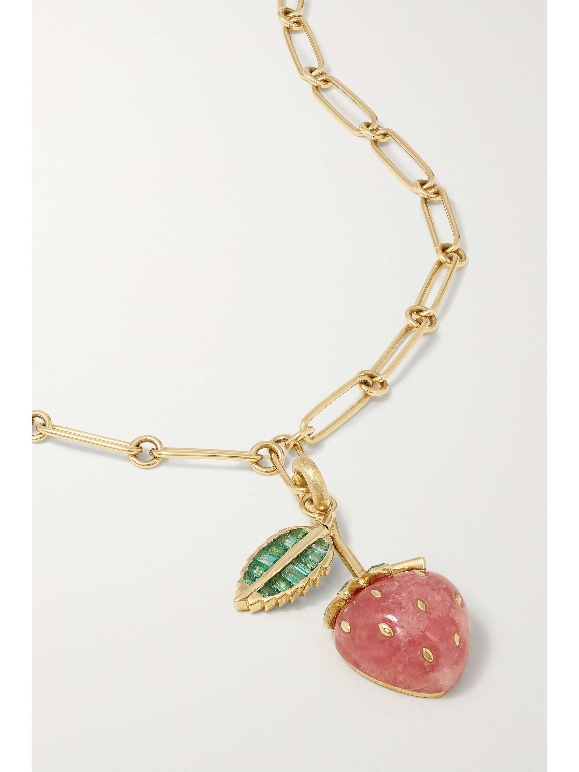 STORROW Grover + Strawberry 14-karat gold, rhodochrosite and emerald necklace