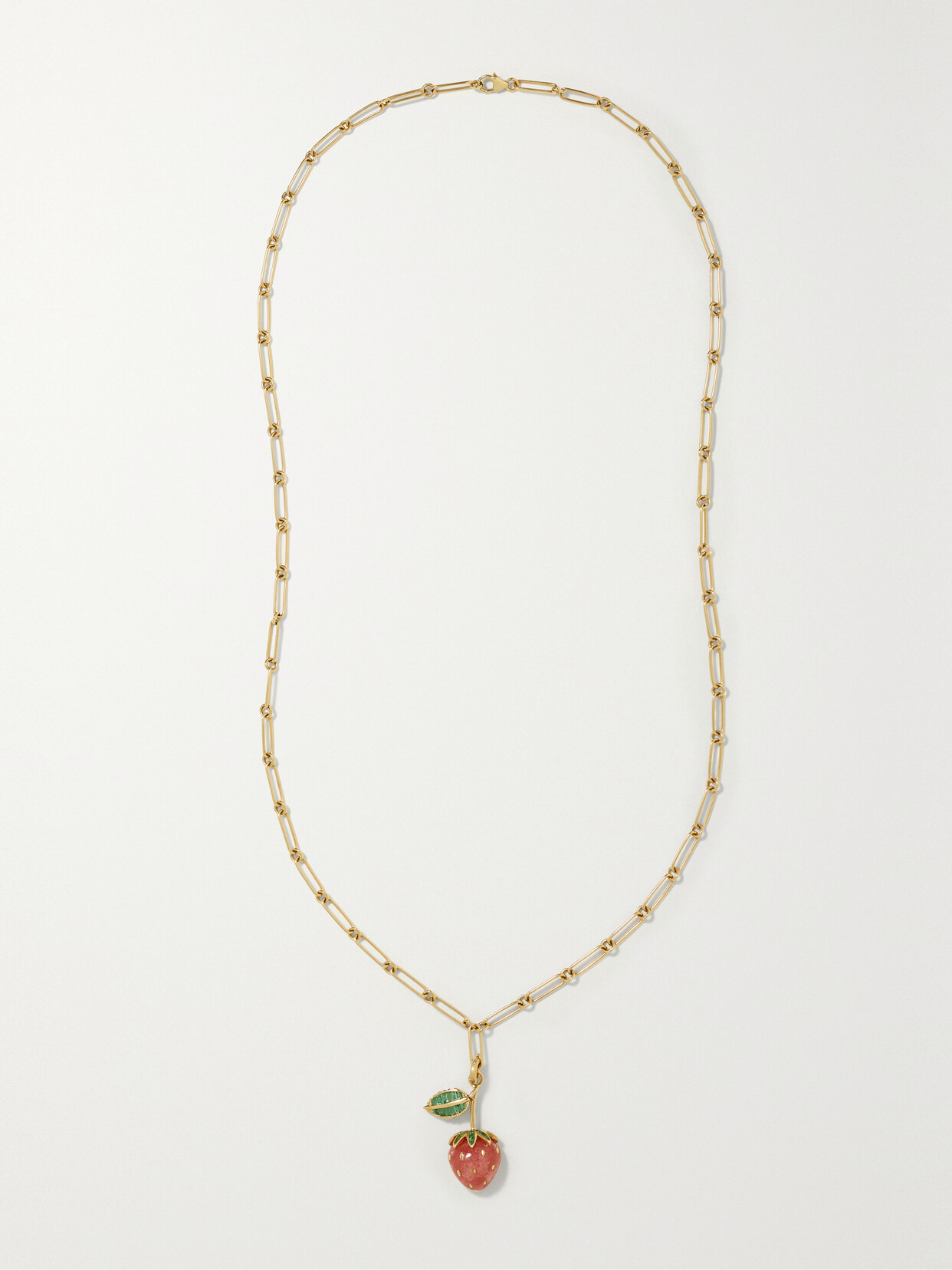 Storrow Grover + Strawberry 14-karat Gold, Rhodochrosite And Emerald Necklace In Red