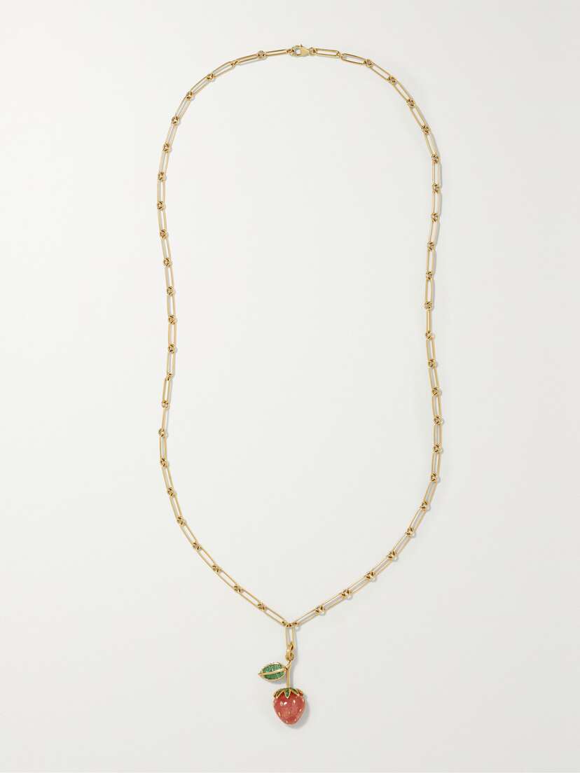 Storrow Grover + Strawberry 14-karat Gold, Rhodochrosite And Emerald Necklace