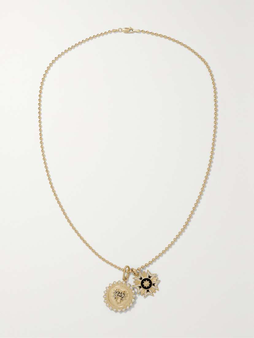 Storrow Stanley, Mabel + Florence 14-karat Gold, Enamel And Diamond Necklace