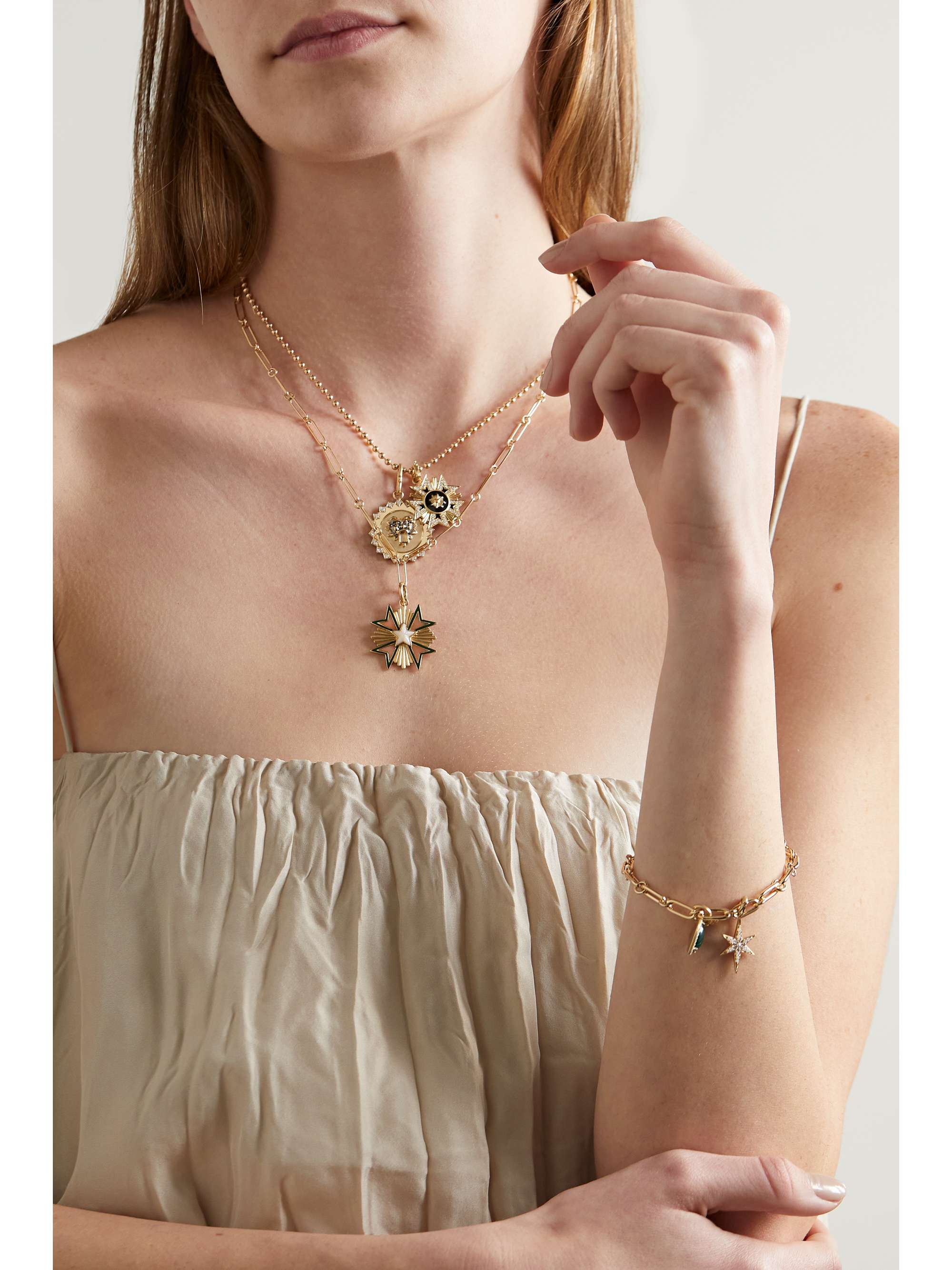 STORROW Emmeline 14-karat gold, opal and enamel pendant