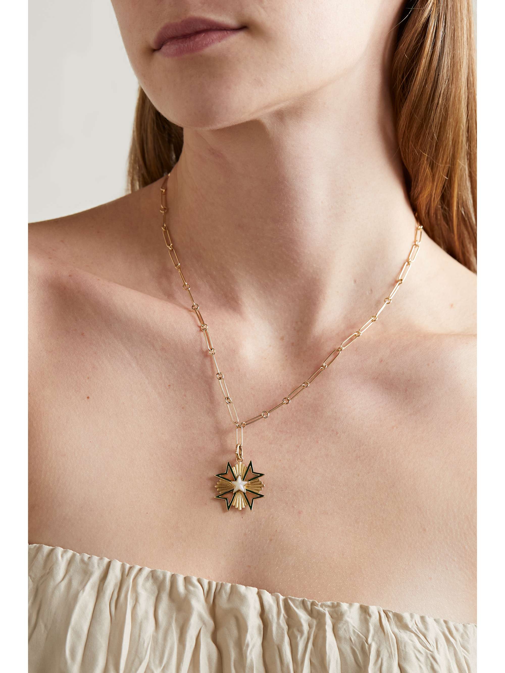 STORROW Emmeline 14-karat gold, opal and enamel pendant