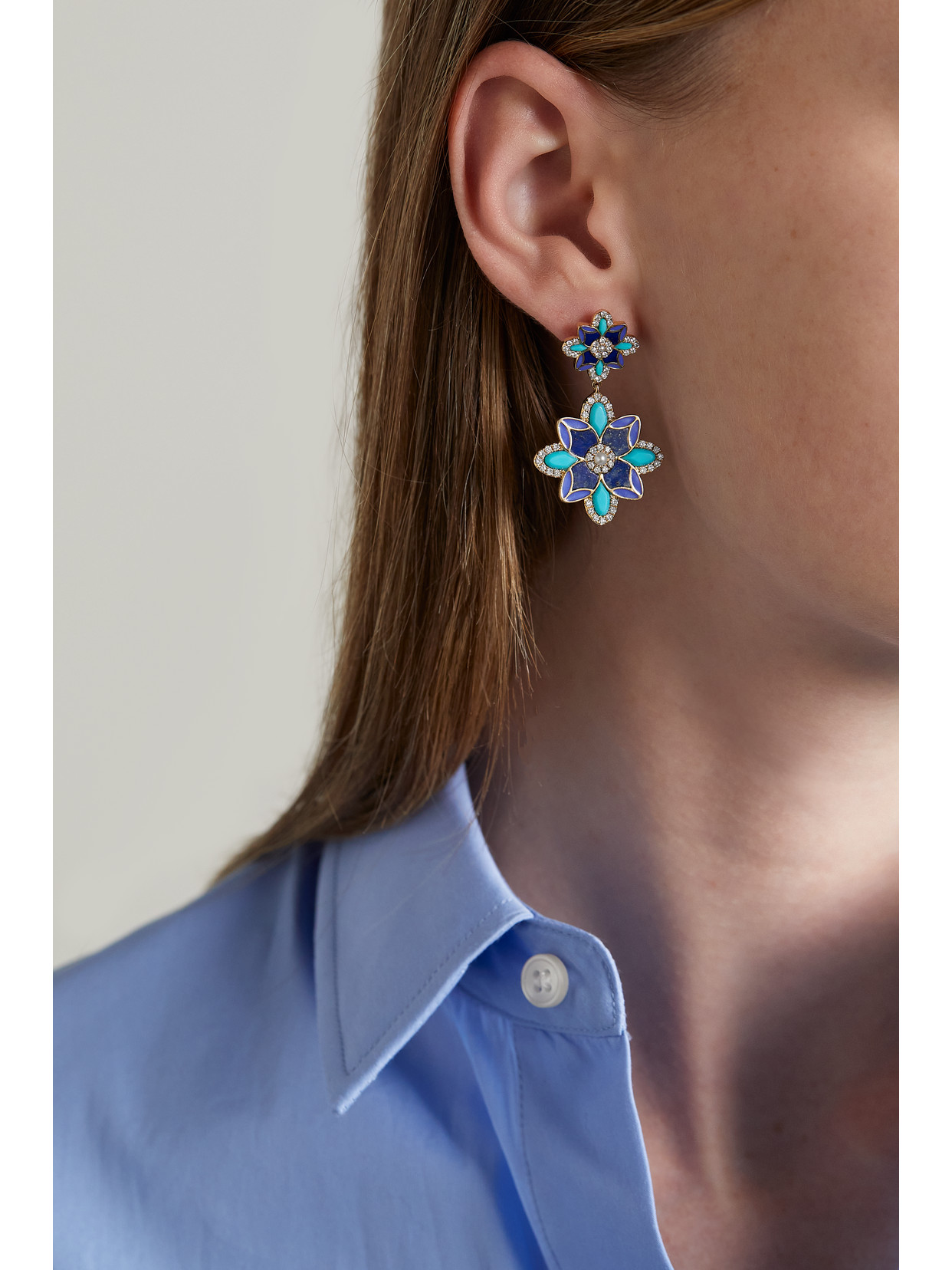 Shop Storrow Violet 14-karat Gold Multi-stone Earrings In Blue