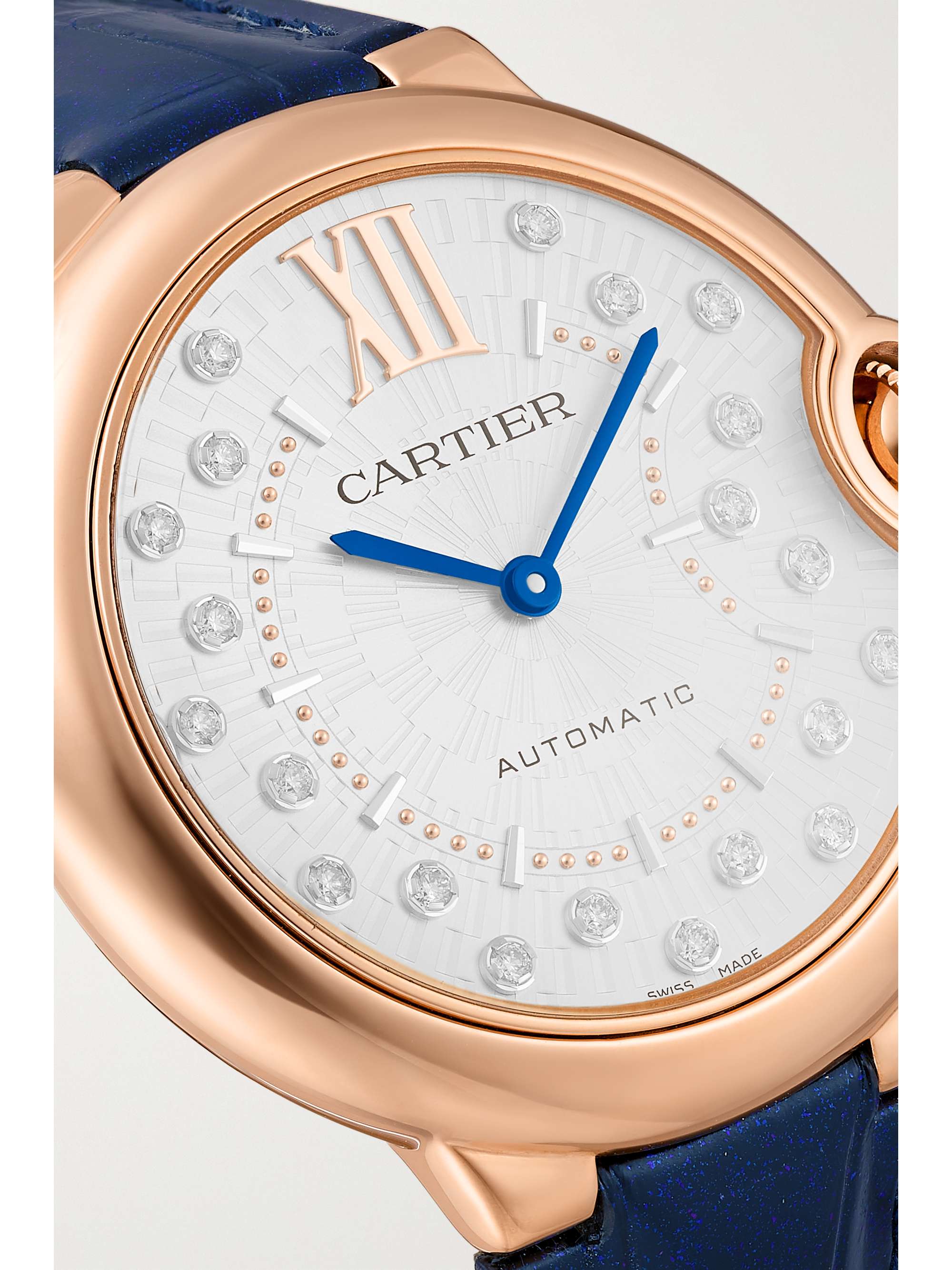 CARTIER Ballon Bleu de Cartier automatic 36mm 18-karat rose gold, diamond and alligator watch