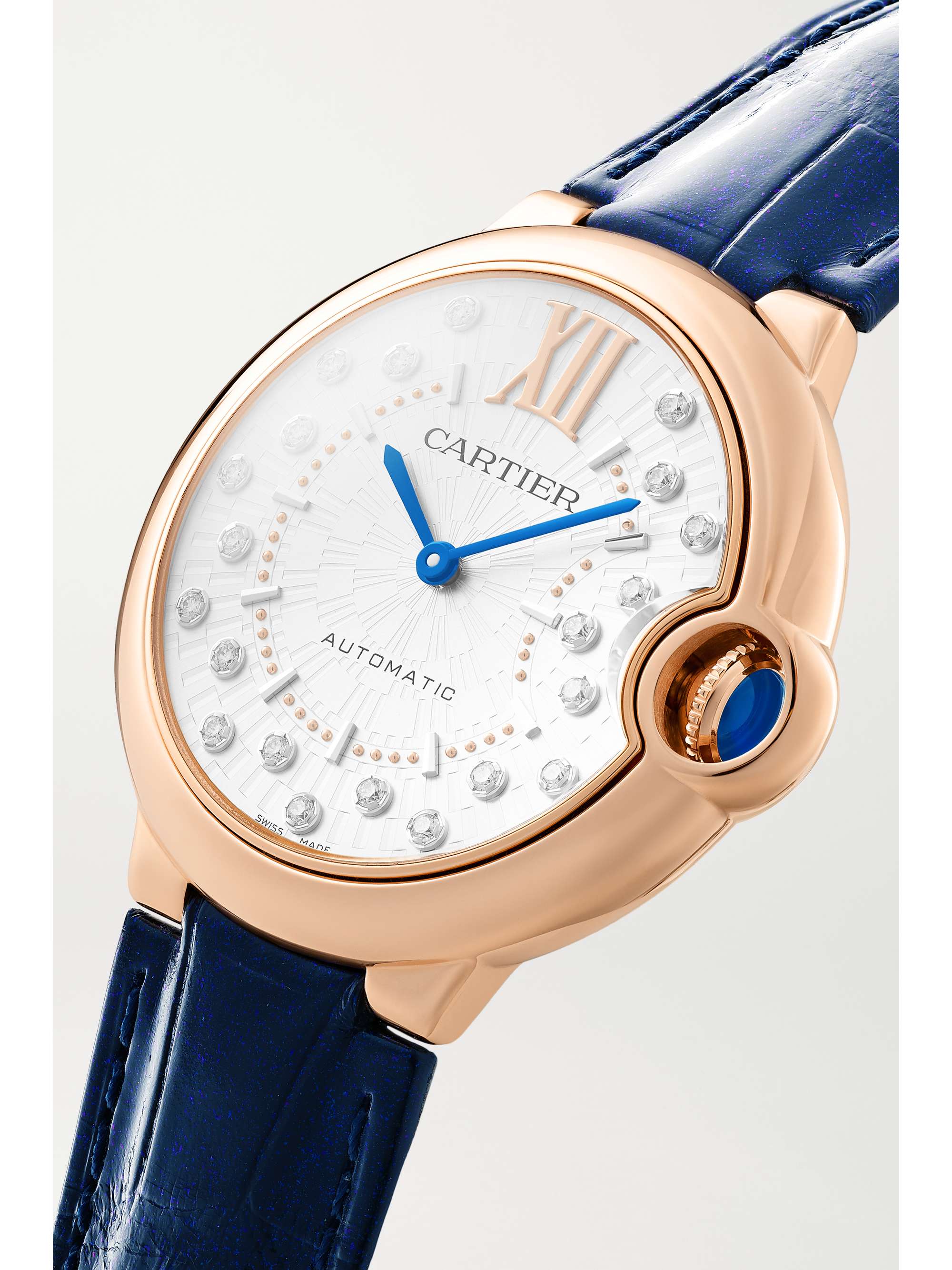 CARTIER Ballon Bleu de Cartier automatic 36mm 18-karat rose gold, diamond and alligator watch