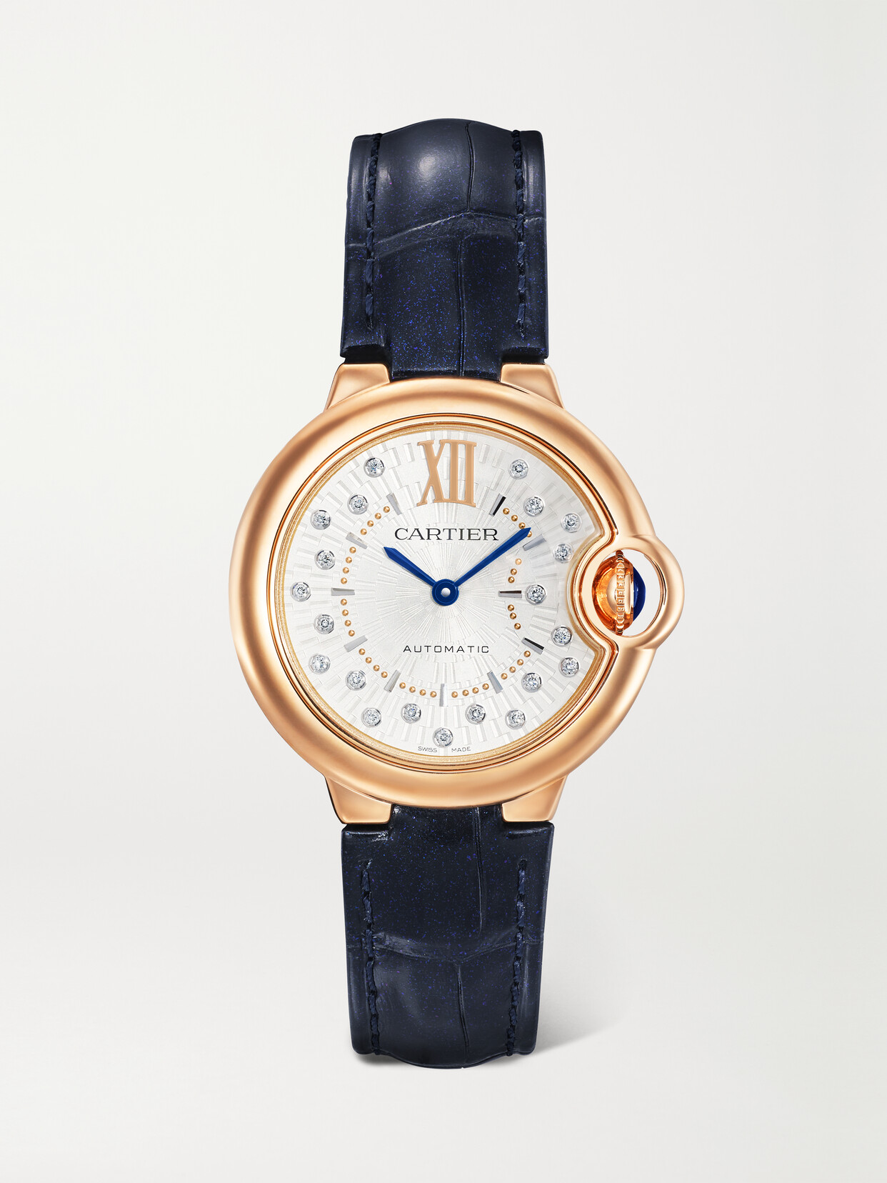 Cartier Ballon Bleu De  Automatic 33mm 18-karat Rose Gold, Alligator And Diamond Watch