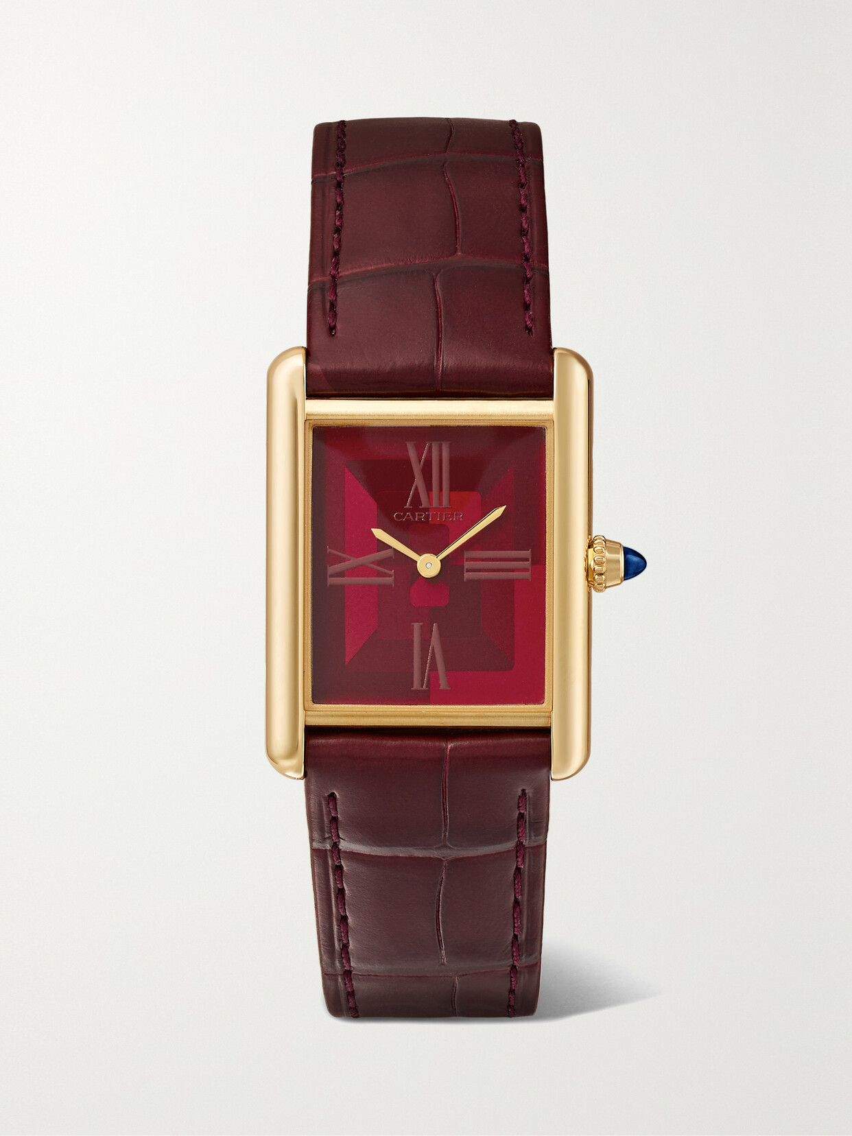 Cartier - Tank Louis Cartier Automatic 25.5mm 18-karat Gold And Alligator Watch - Burgundy