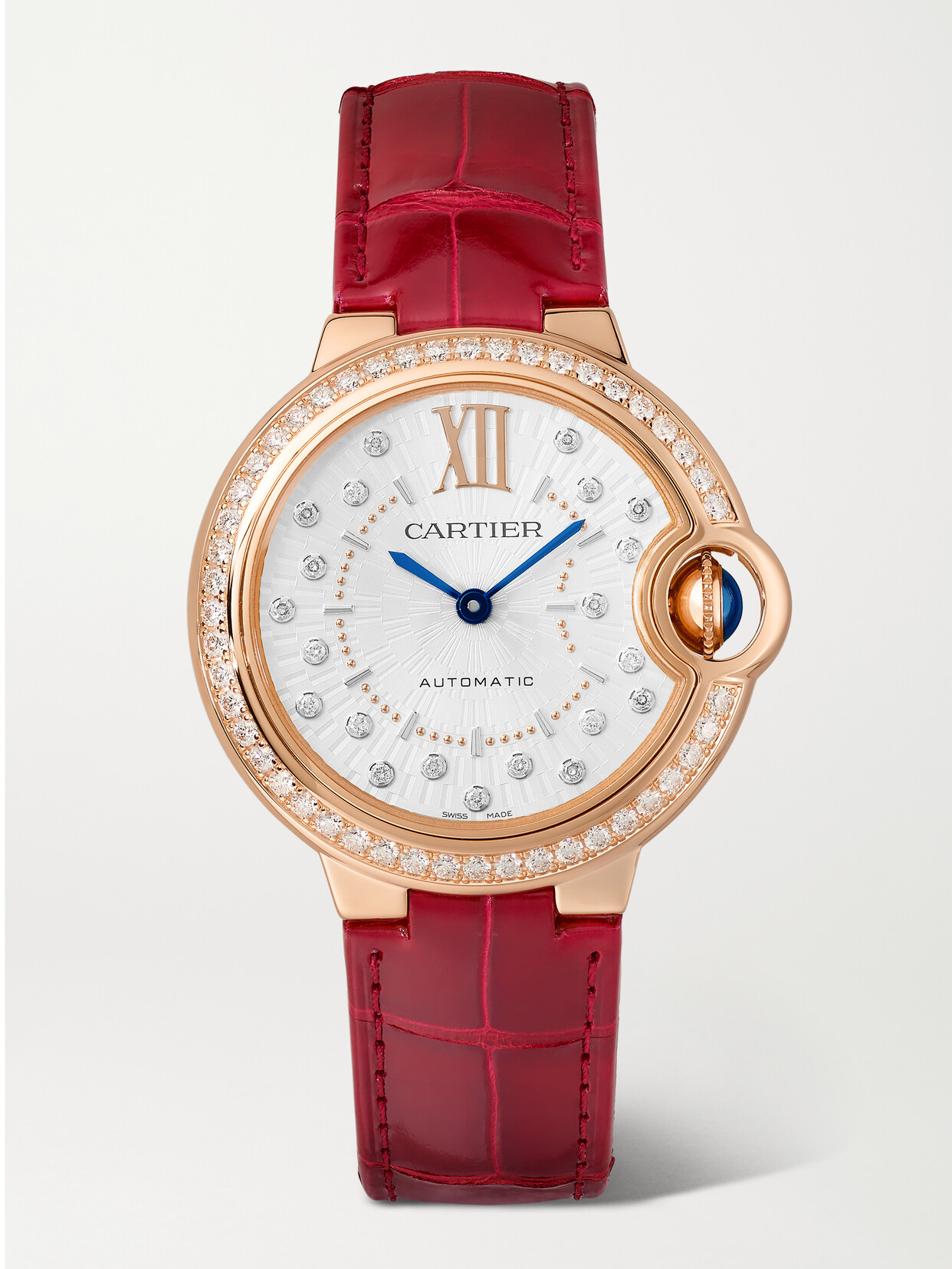 Cartier Ballon Bleu De Automatic 33mm 18-karat Rose Gold, Diamond And Alligator Watch
