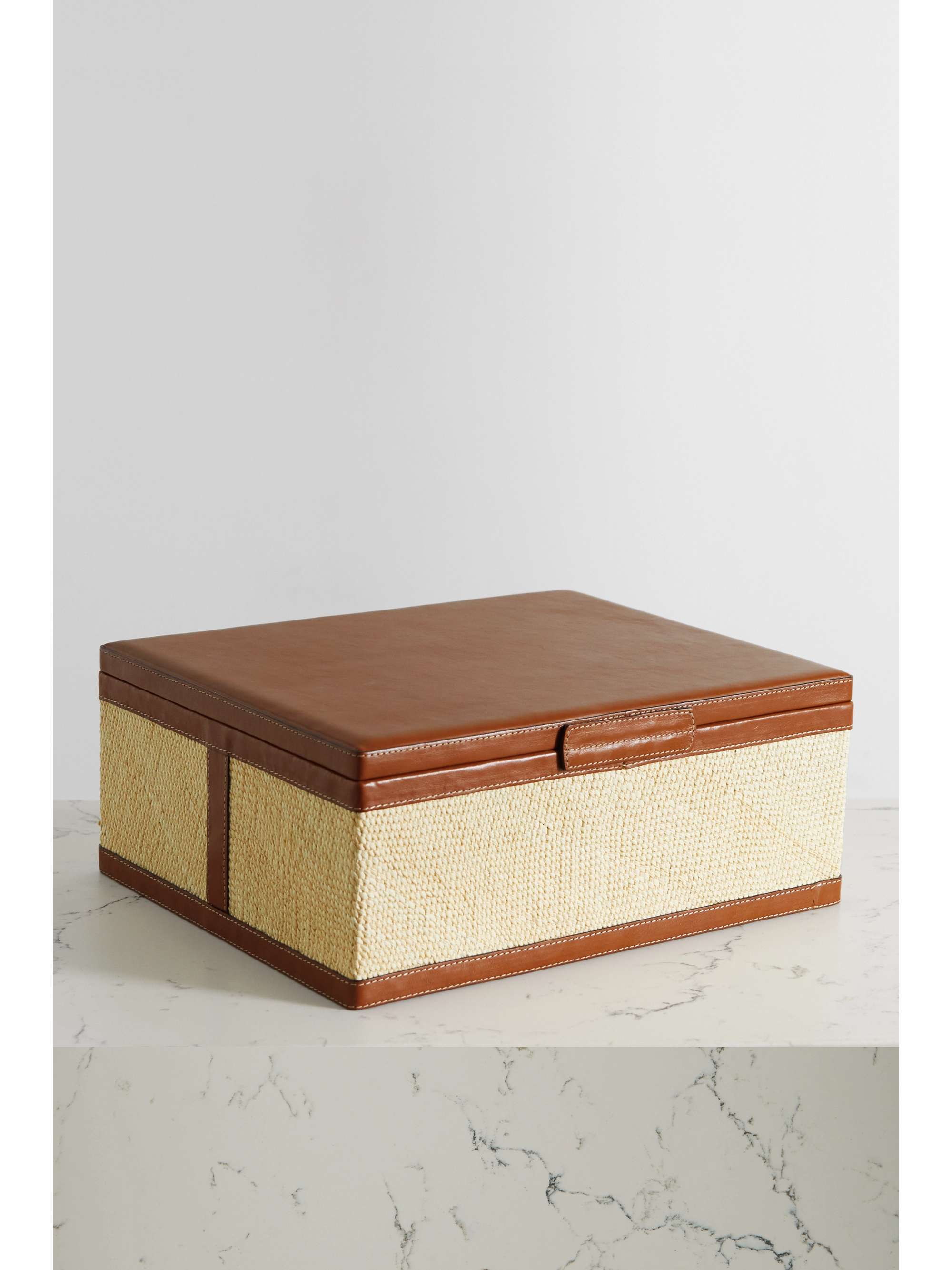 HUNTING SEASON Leathertrimmed raffia trunk box NETAPORTER