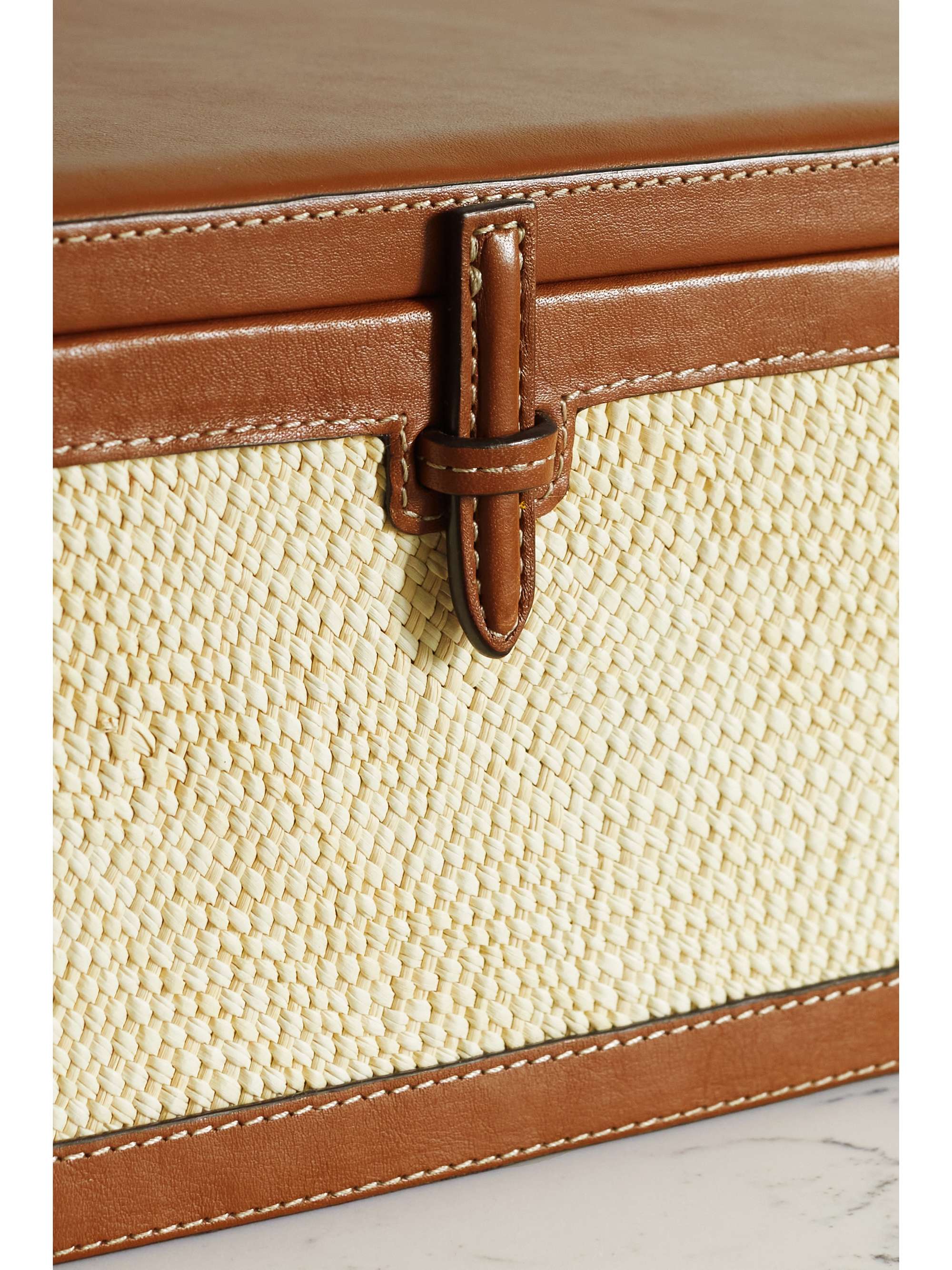 HUNTING SEASON Leathertrimmed raffia trunk box NETAPORTER
