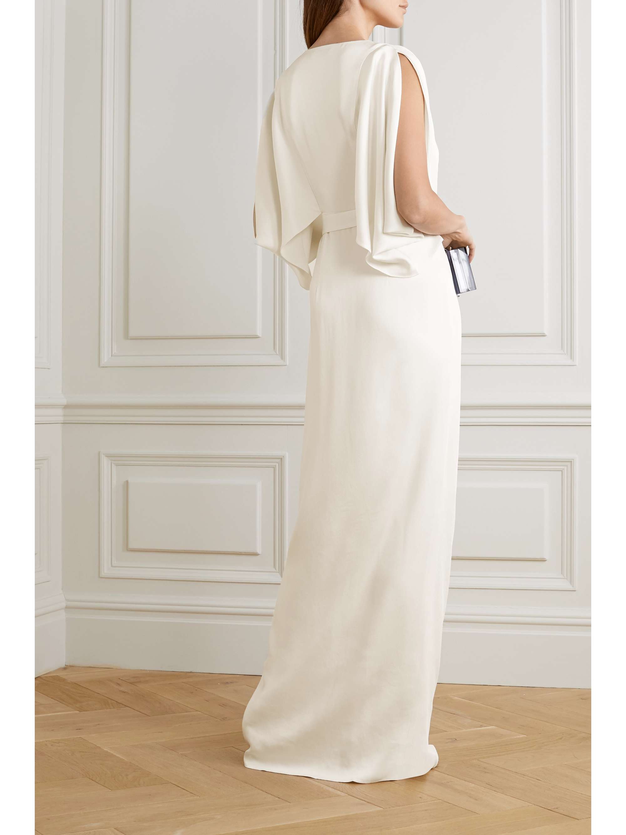 HALSTON Draped satin wrap gown