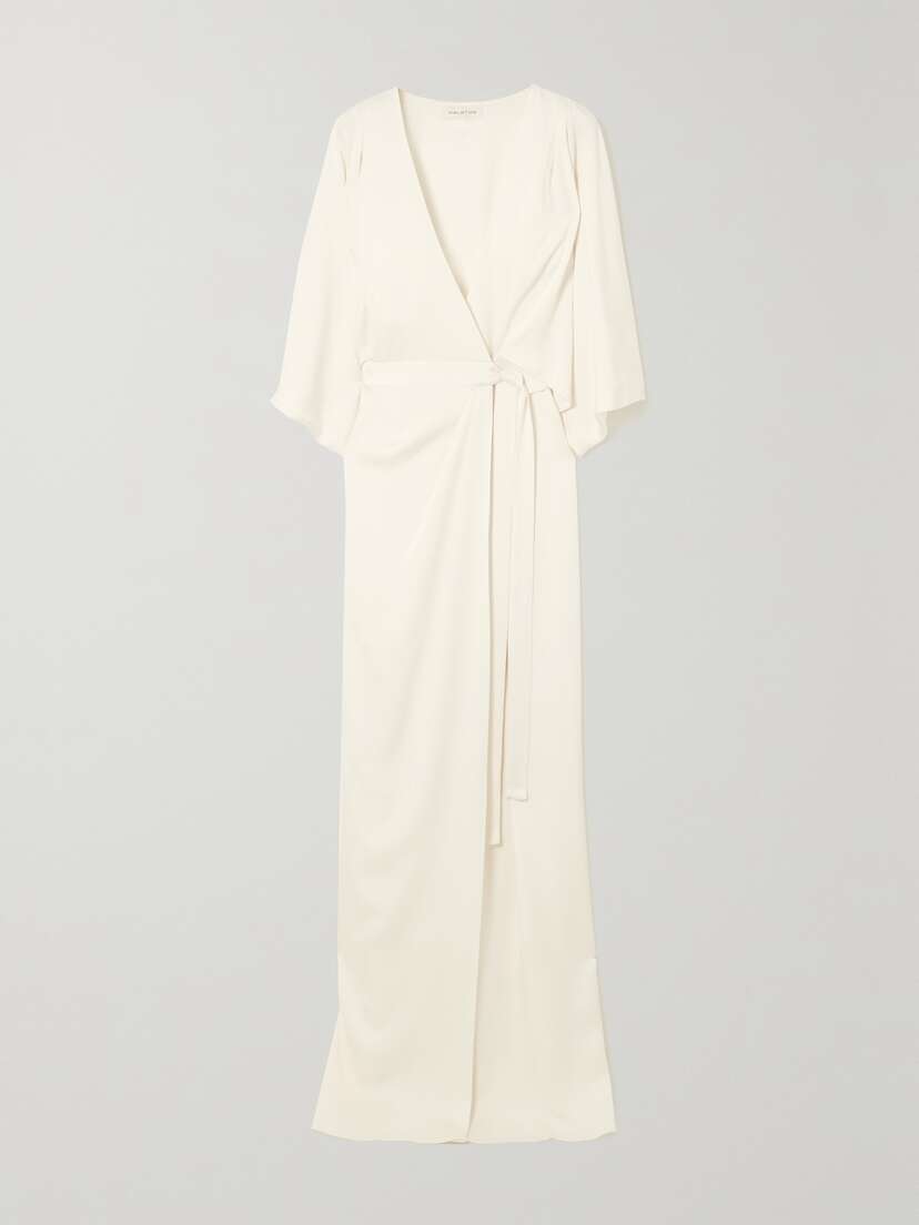 HALSTON Draped Satin Wrap Gown