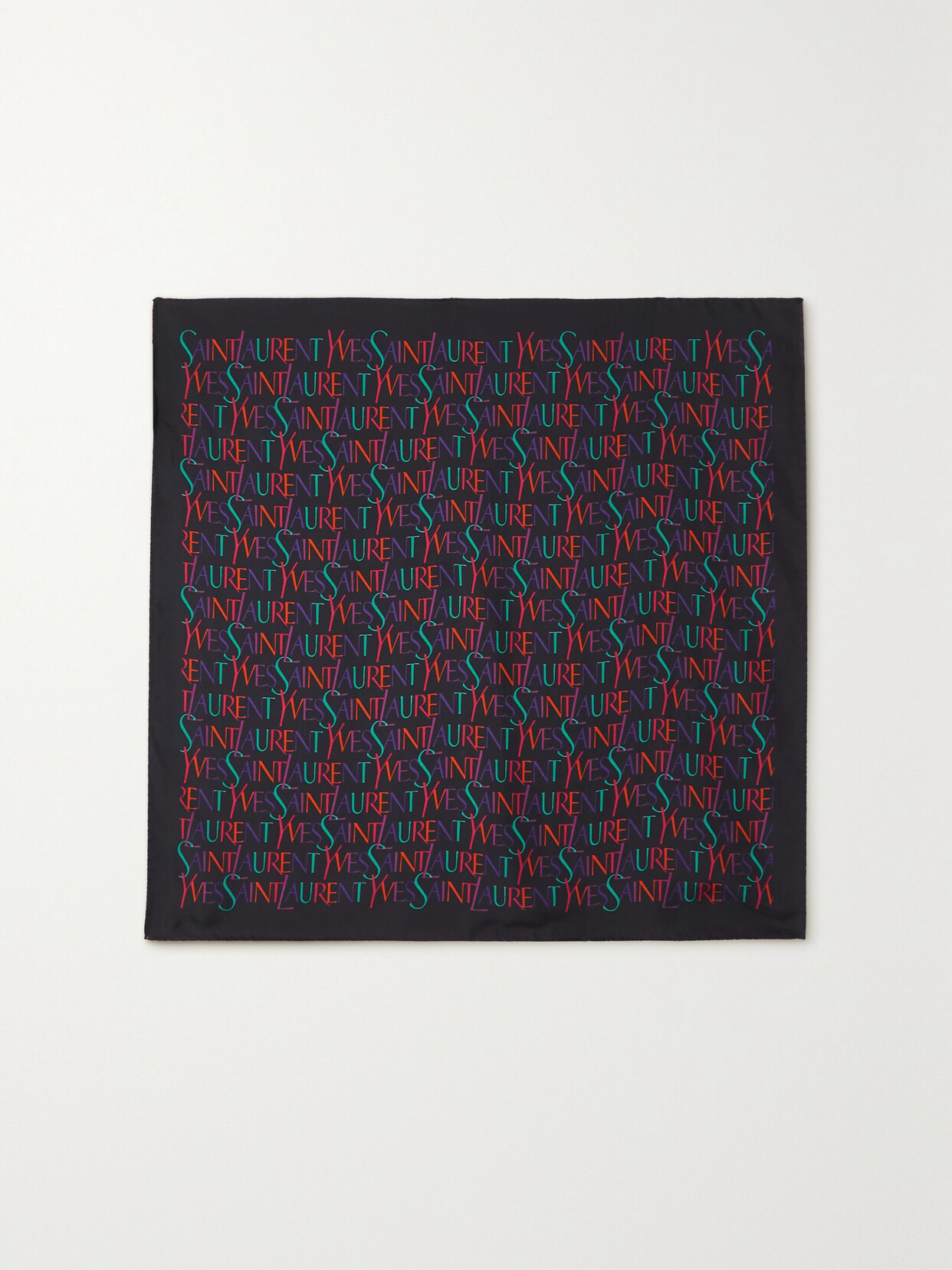 Shop Saint Laurent Logo-print Silk-twill Scarf In Black