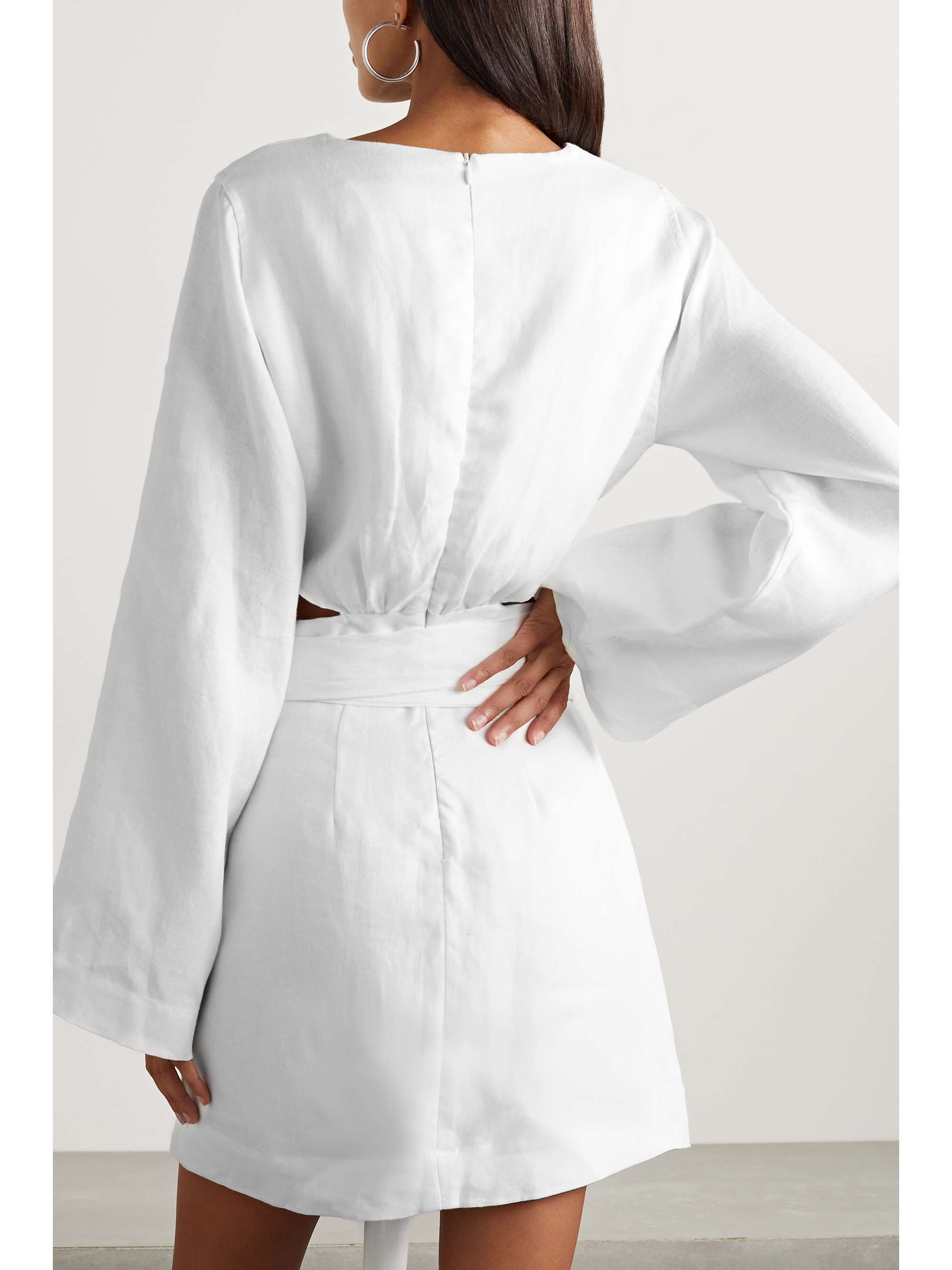 BONDI BORN Rinca belted cutout linen mini dress