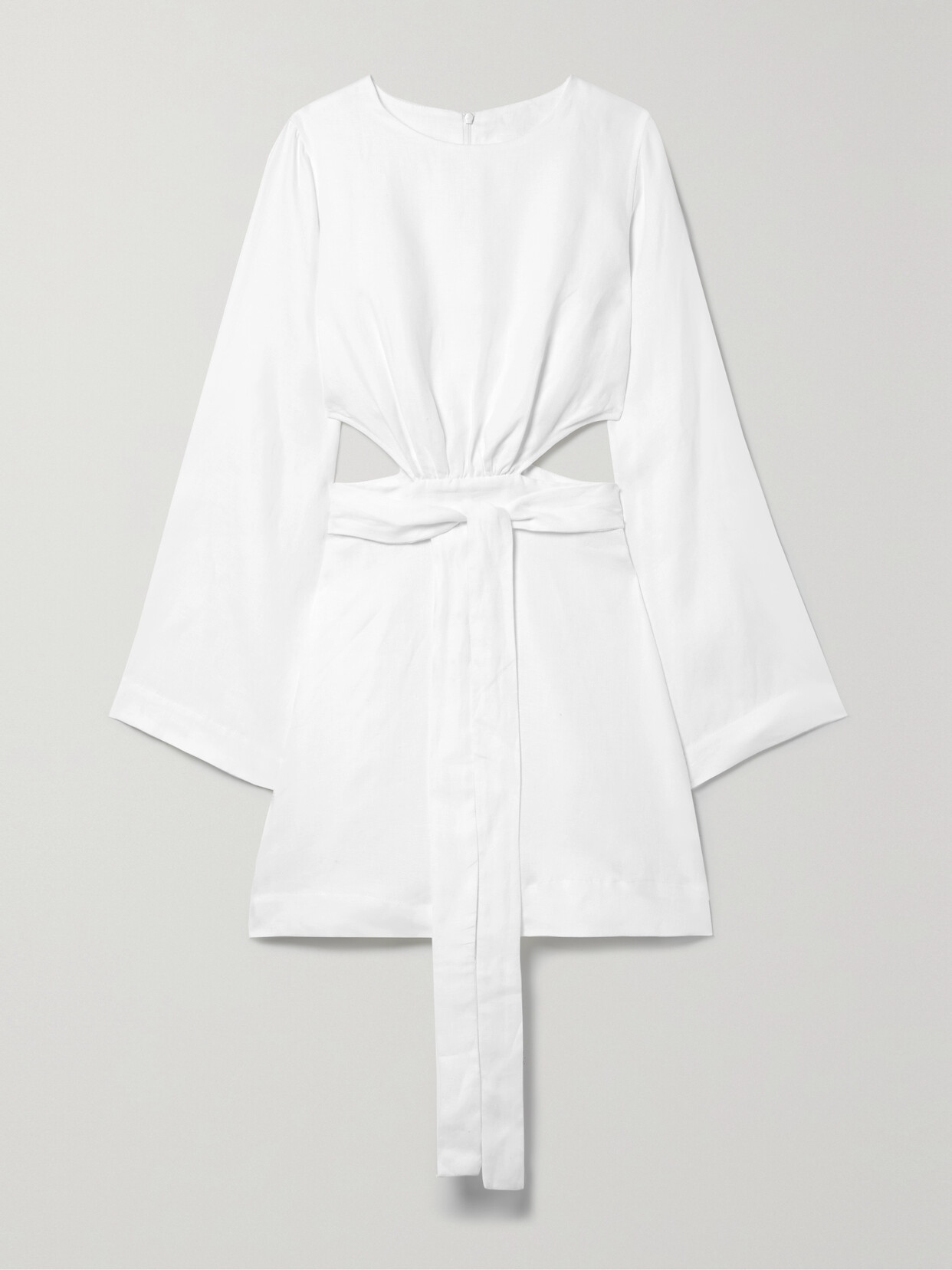 BONDI BORN + Net Sustain Rinca Belted Cutout Organic Linen Mini Dress