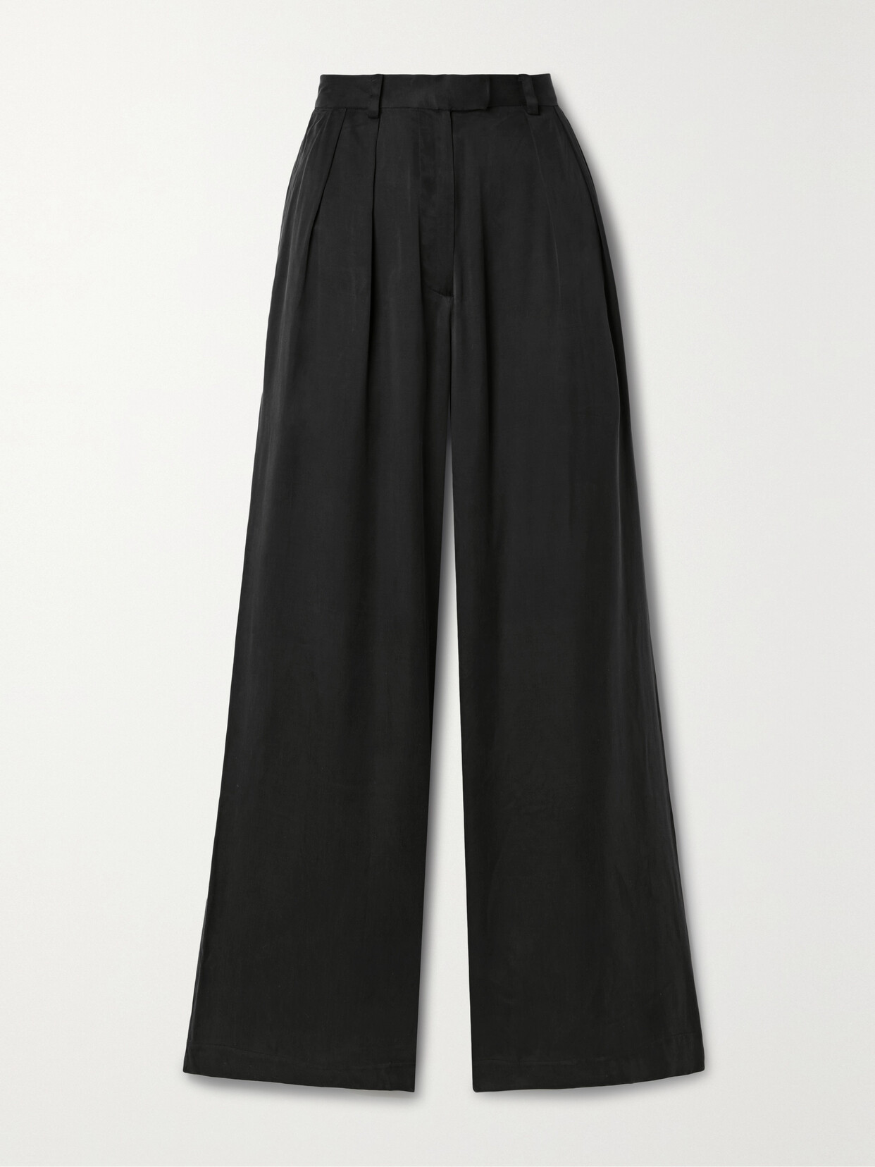 BONDI BORN - Bordeaux Pleated Satin Wide-leg Pants - Black