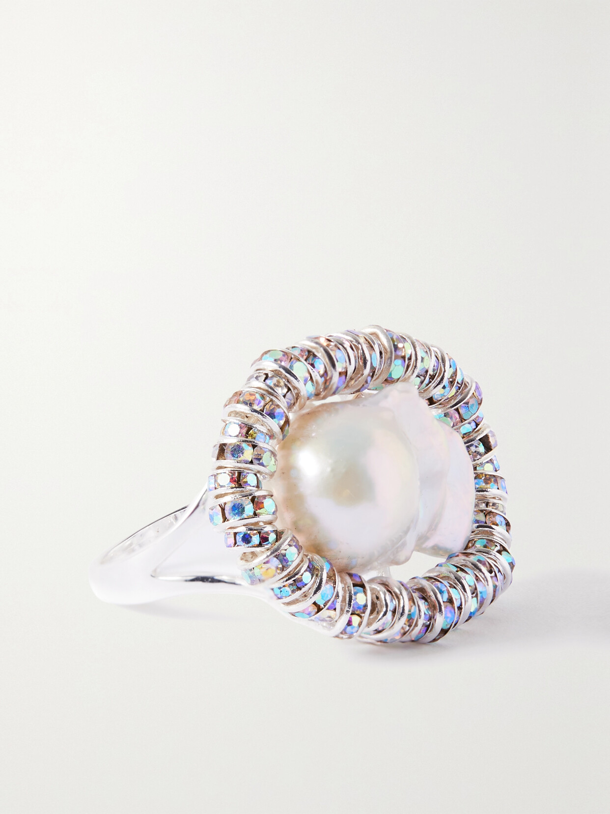 PEARL OCTOPUSS.Y - Silver Pearl And Crystal Ring - 52