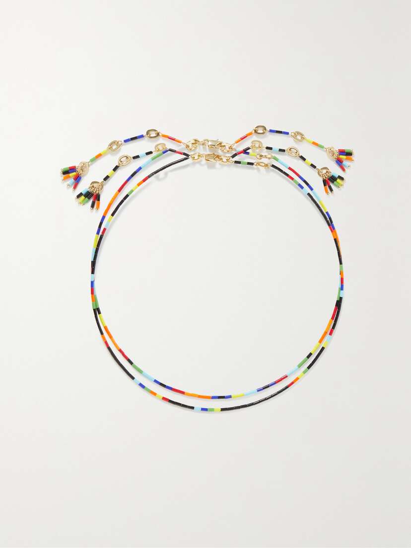 Roxanne Assoulin All Choked Up Set Of Two Enamel And Gold-tone Chokers