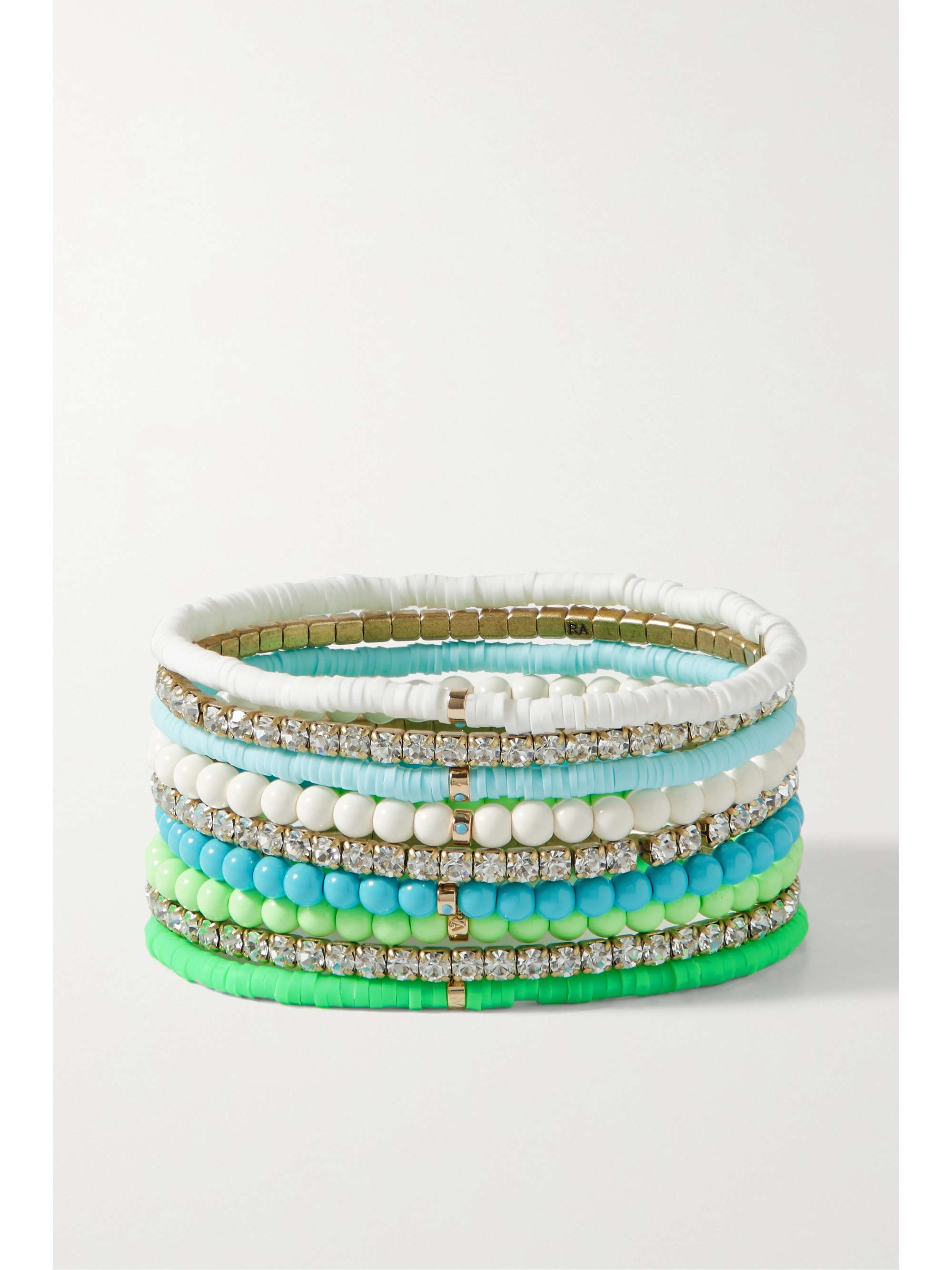 ROXANNE ASSOULIN Set of nine beaded, gold-tone and crystal bracelets