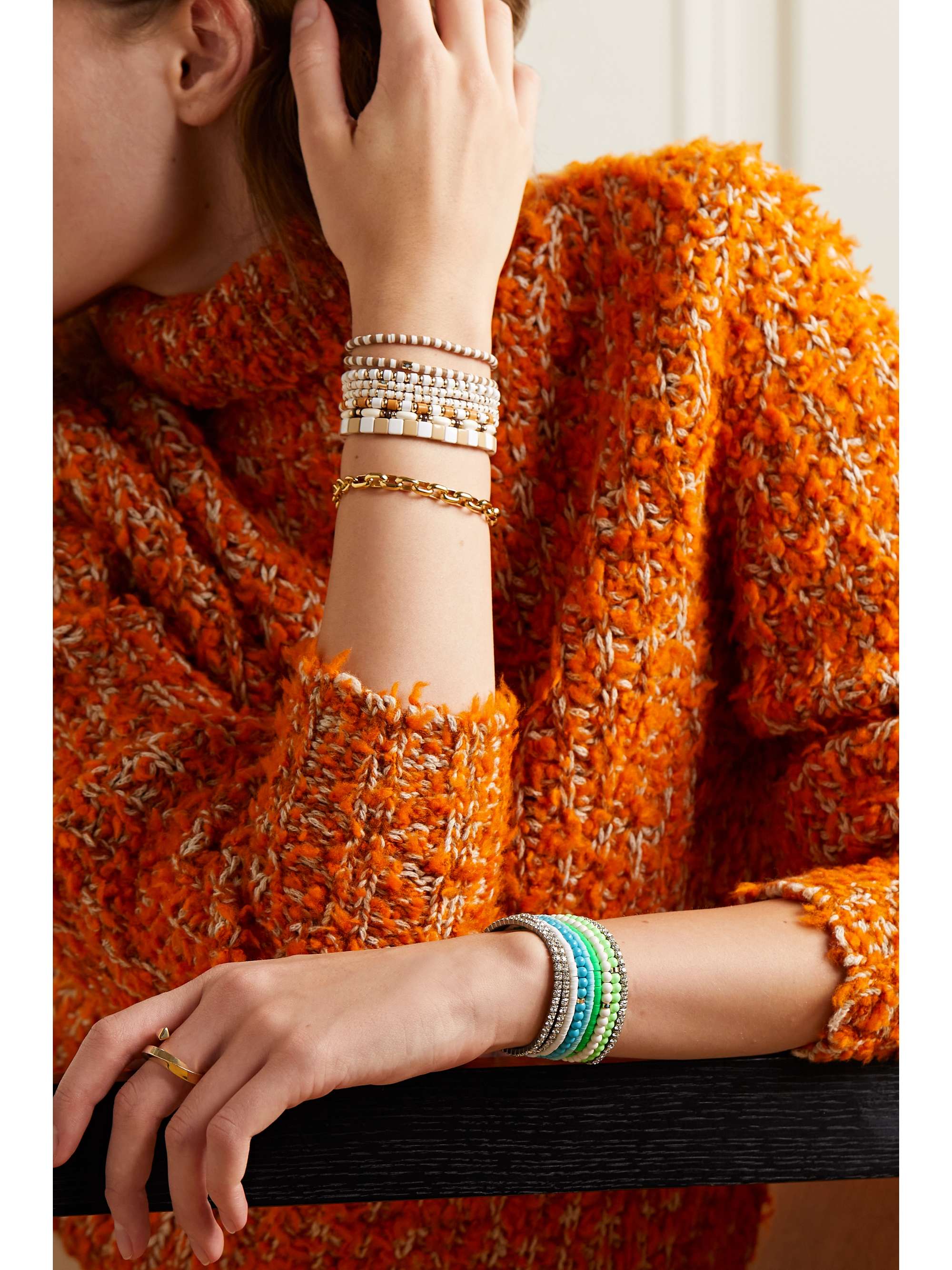 ROXANNE ASSOULIN Set of nine beaded, gold-tone and crystal bracelets