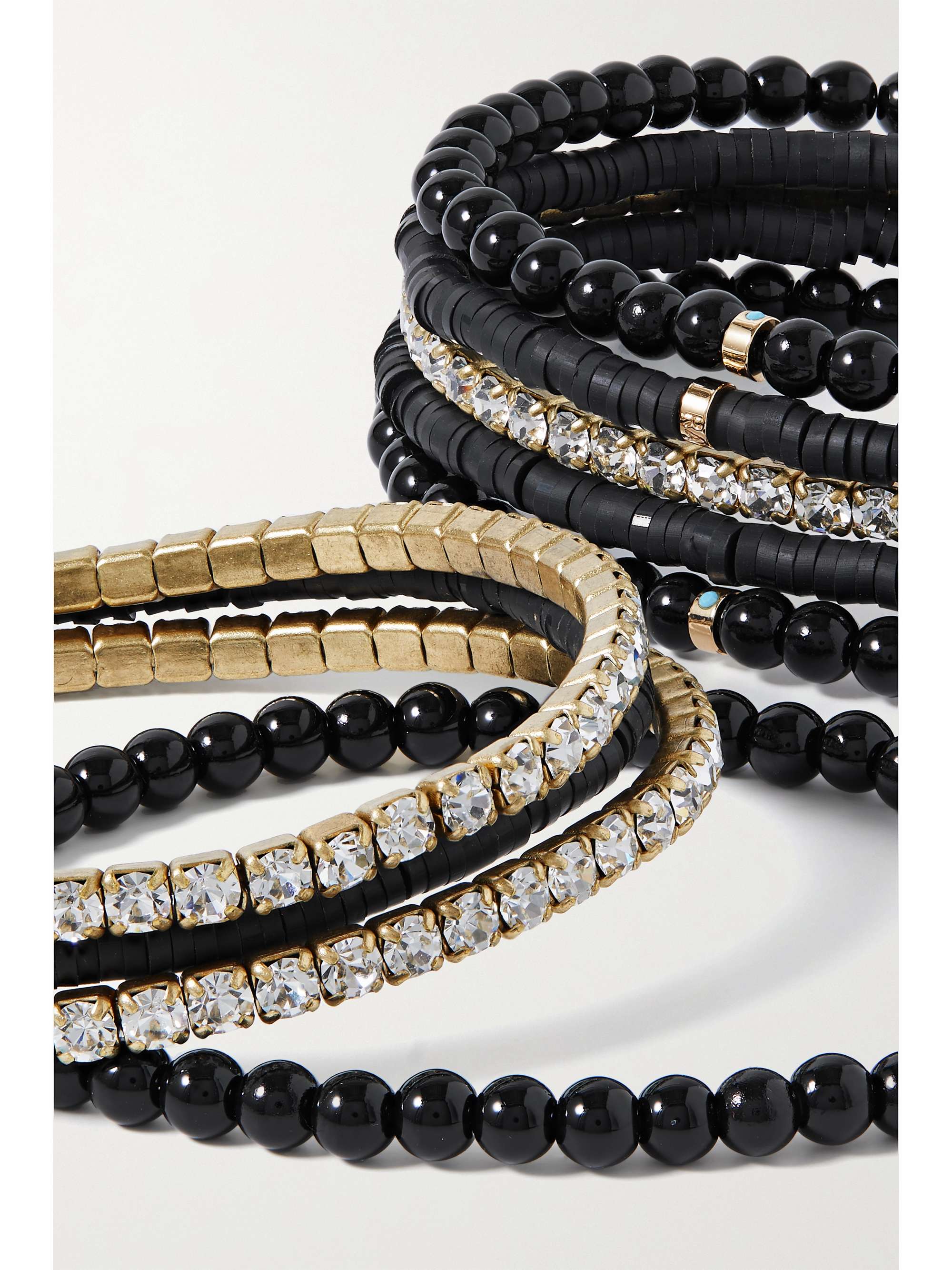 ROXANNE ASSOULIN Set of nine beaded, gold-tone and crystal bracelets