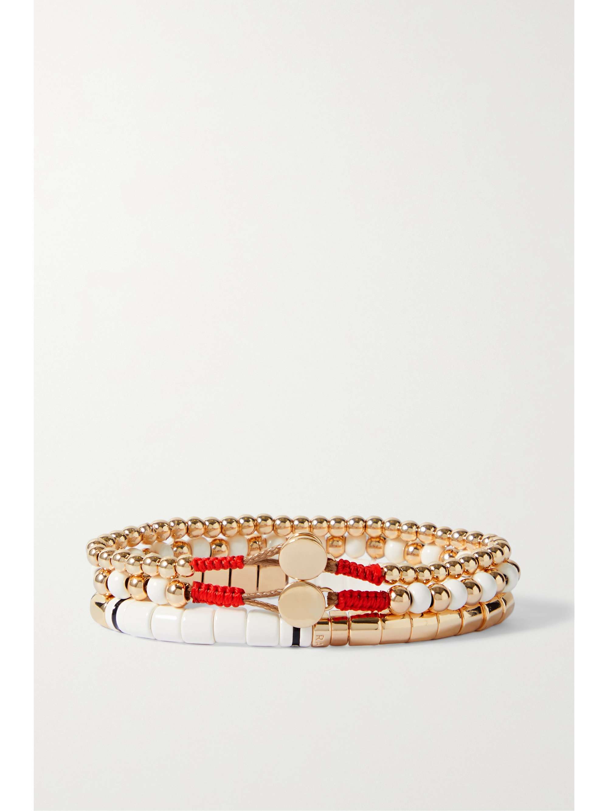 ROXANNE ASSOULIN Bubbles & Cream set of three gold-tone, enamel and cotton bracelets