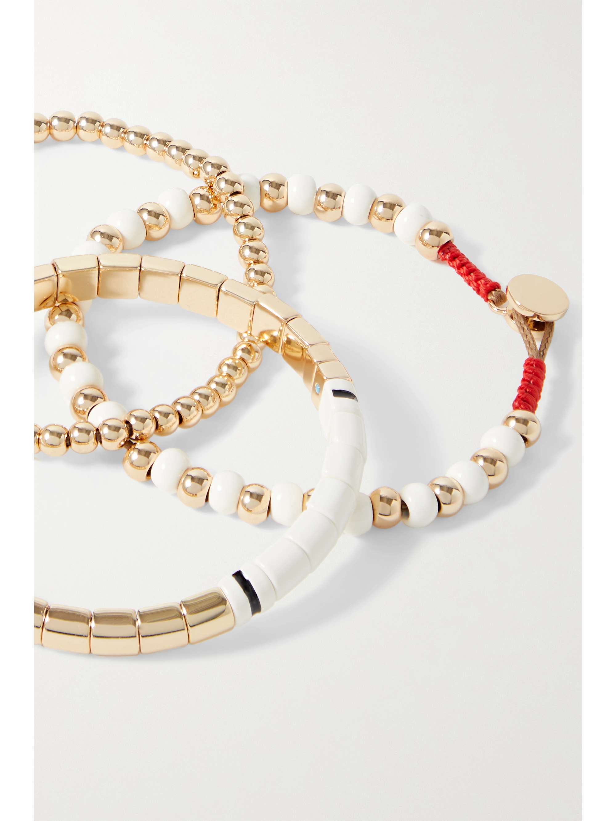 ROXANNE ASSOULIN Bubbles & Cream set of three gold-tone, enamel and cotton bracelets