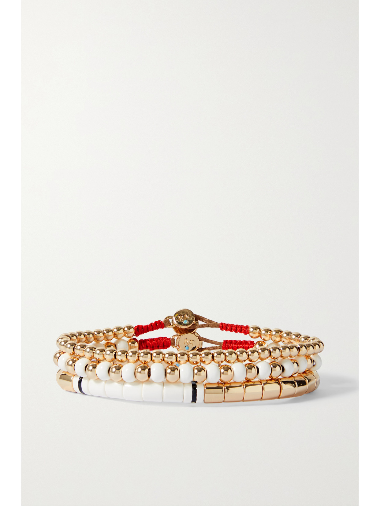 Roxanne Assoulin Bubbles & Cream Set Of Three -tone, Enamel And Cotton Bracelets