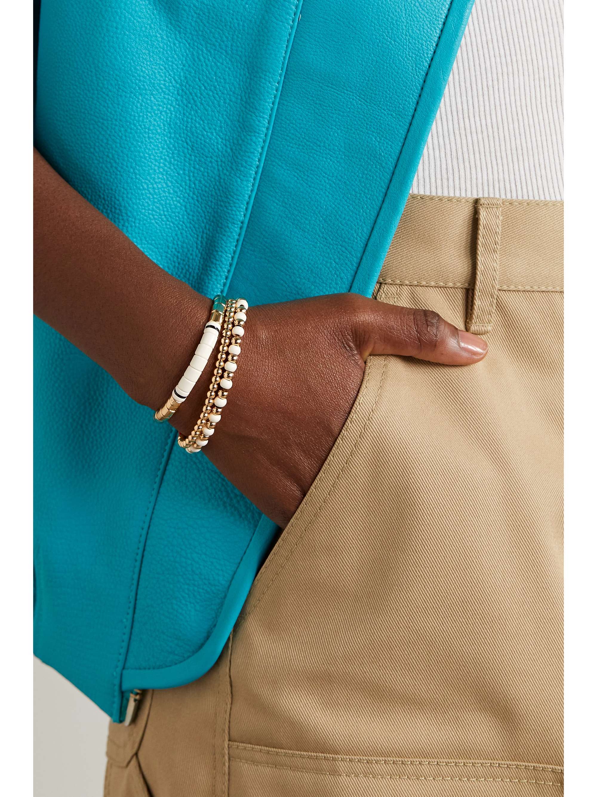 ROXANNE ASSOULIN Bubbles & Cream set of three gold-tone, enamel and cotton bracelets