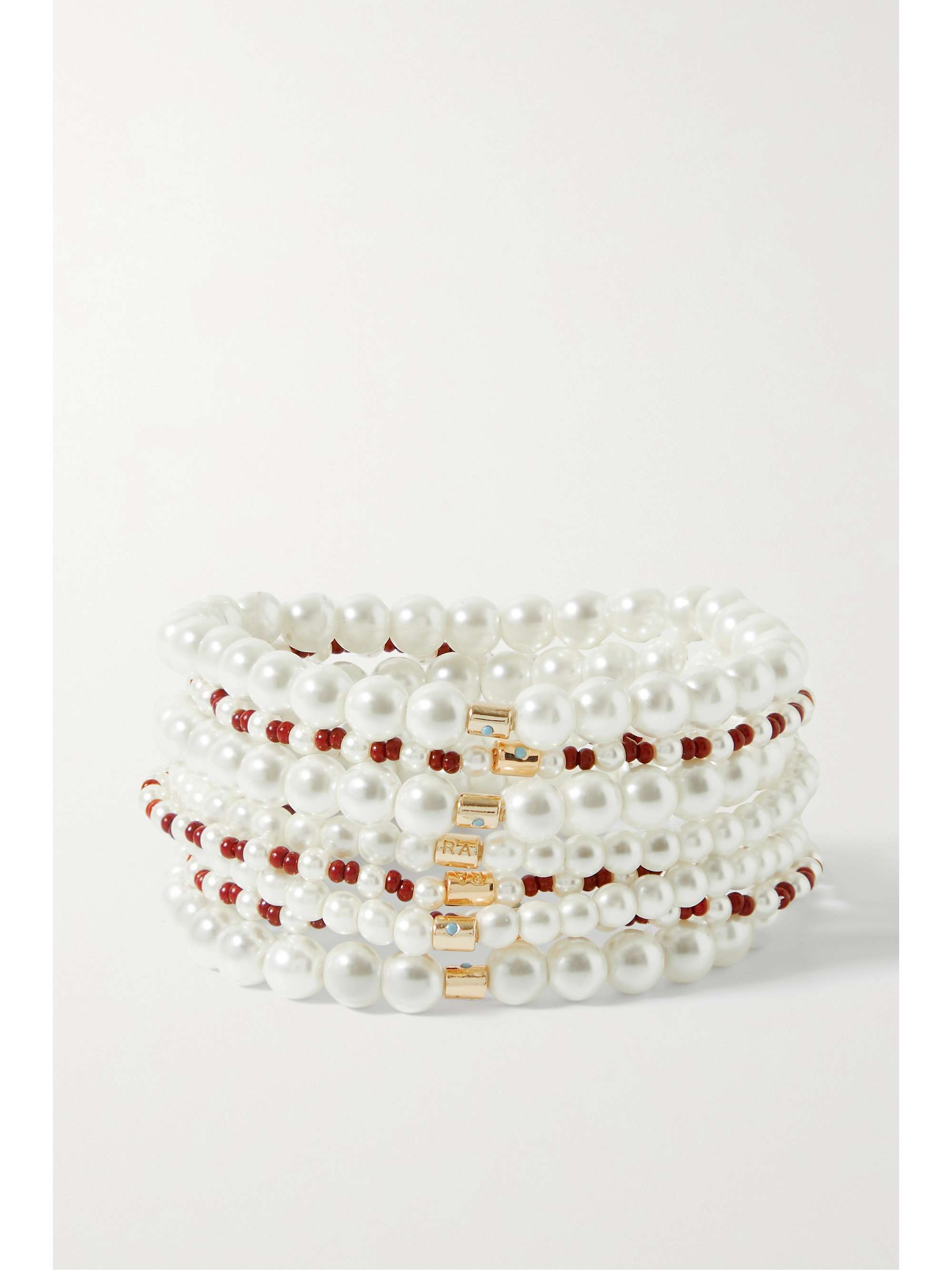 ROXANNE ASSOULIN Set of eight faux pearl, glass and gold-tone bracelets