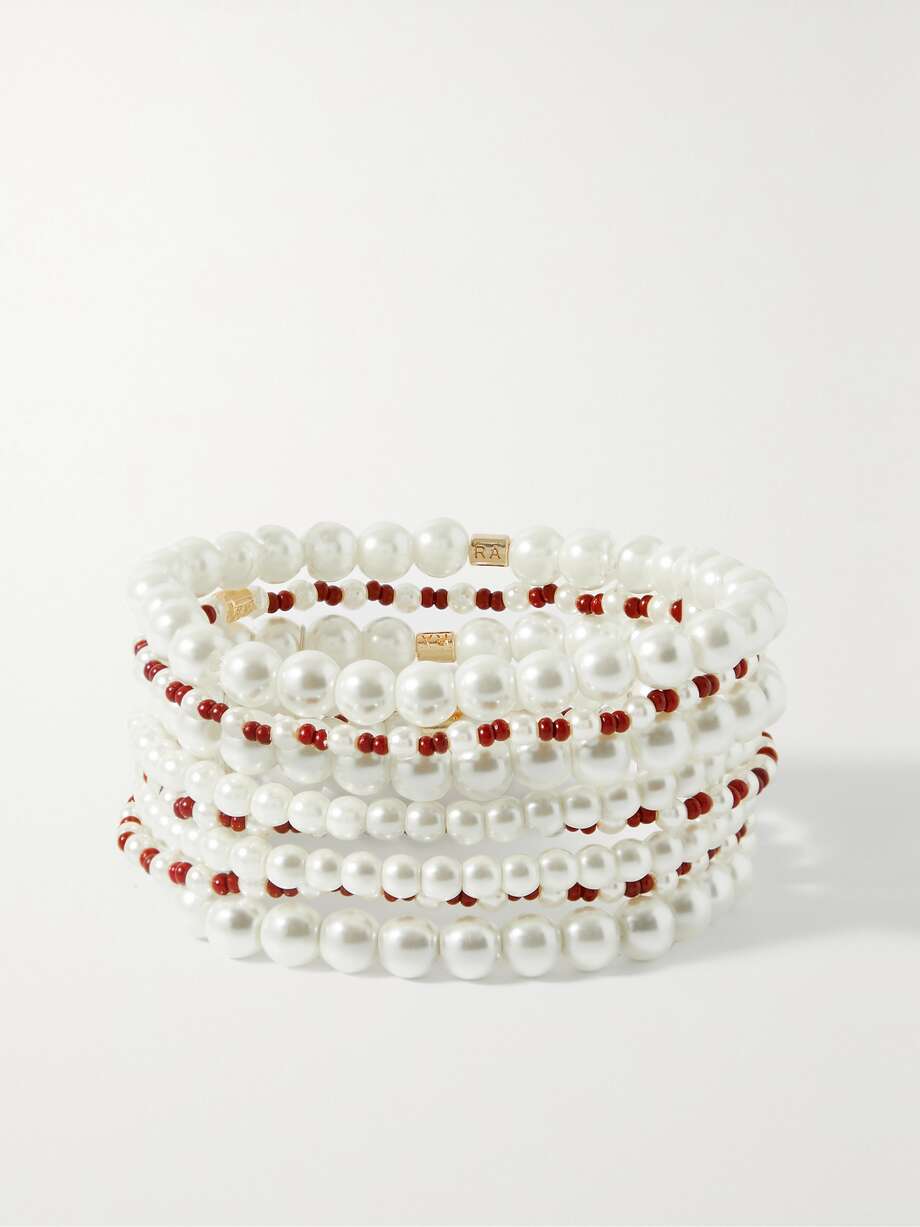 net-a-porter.com | Set of eight faux pearl, glass and gold-tone bracelets