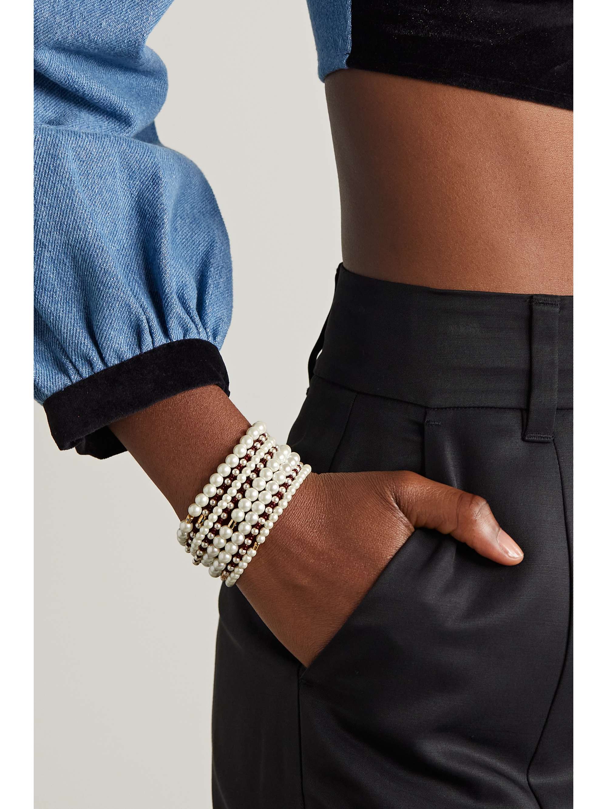 ROXANNE ASSOULIN Set of eight faux pearl, glass and gold-tone bracelets