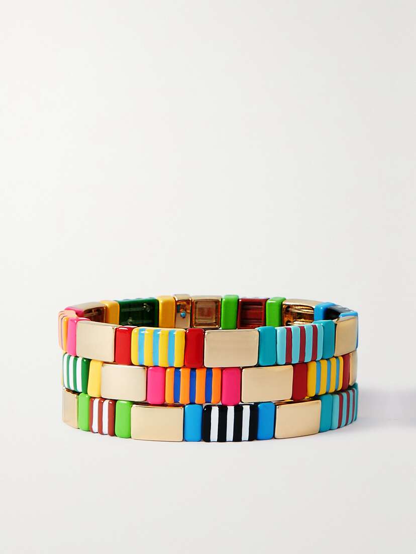 Roxanne Assoulin A Walk In The Park Set Of Three Gold-tone And Enamel Bracelets