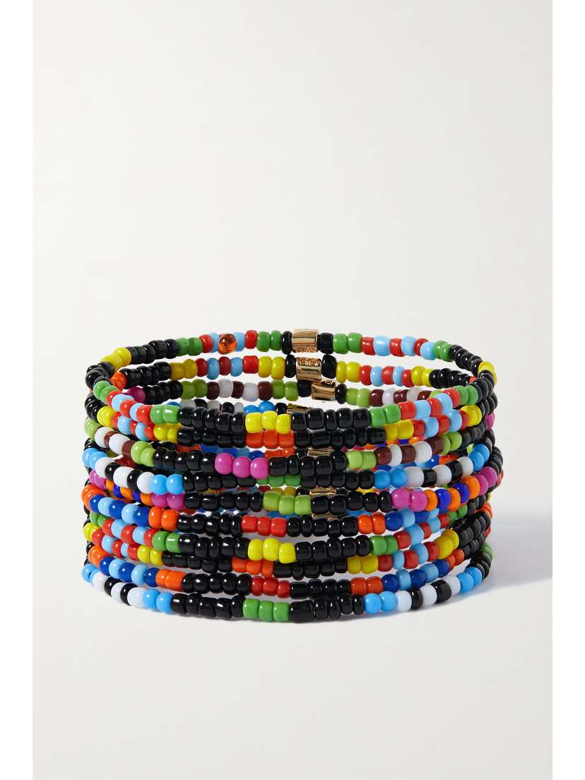 Roxanne Assoulin Midnight Madness Set Of 10 Beaded And Gold-tone Bracelets