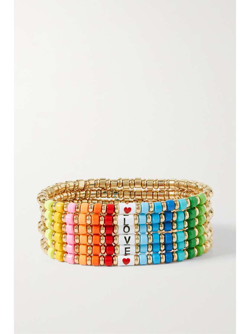 Roxanne Assoulin Little Letter In Love Set Of Six Gold-tone And Enamel Bracelets