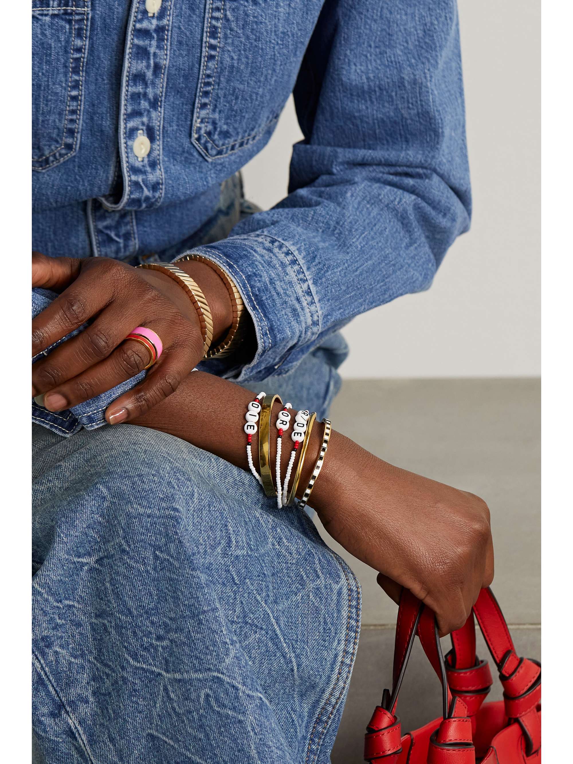 ROXANNE ASSOULIN Ride or Die set of three gold-tone beaded bracelets