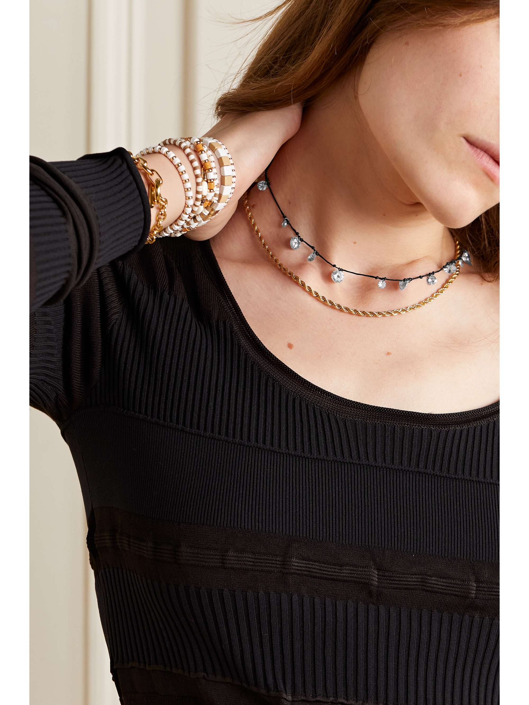 ROXANNE ASSOULIN Drip Drop gold-tone, linen and crystal choker