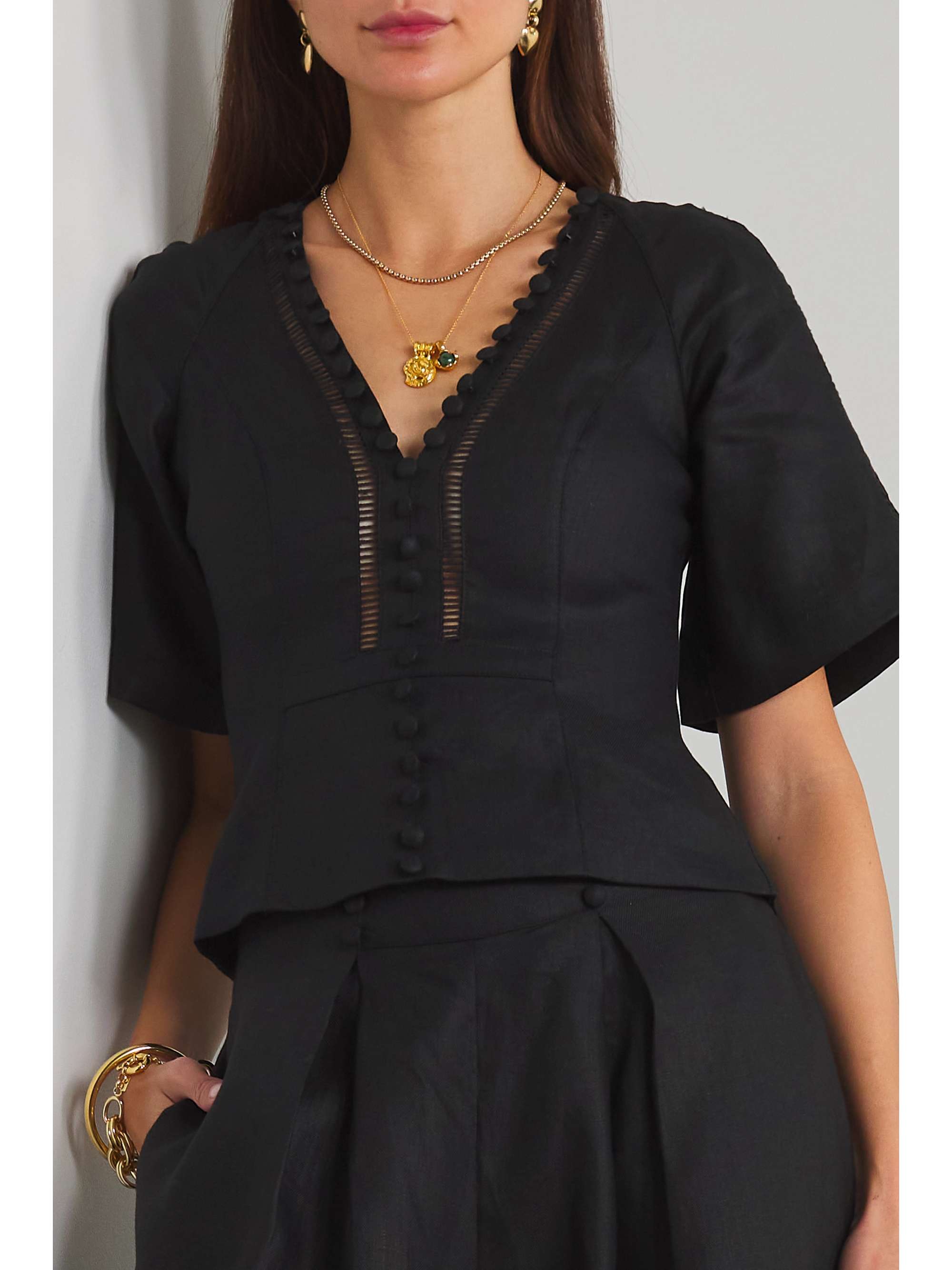 JOSLIN Mallory lace-trimmed linen-batiste blouse
