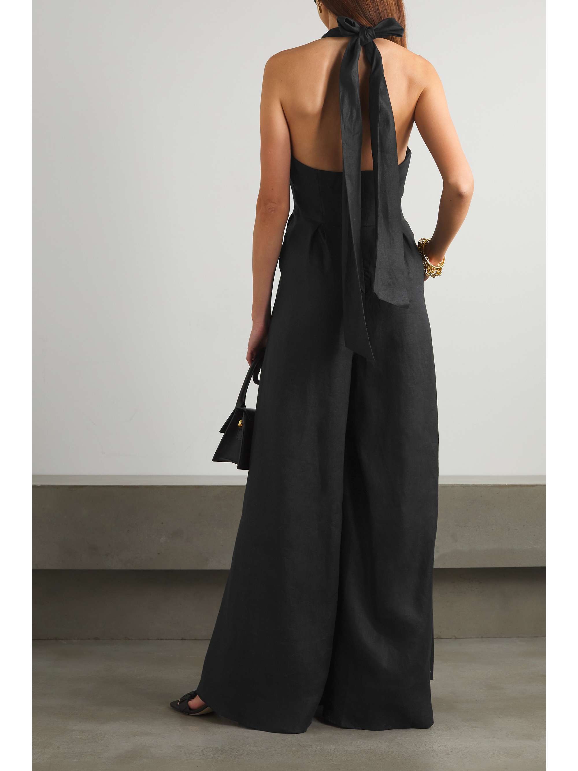 Black Charlotte cotton lacetrimmed linen halterneck jumpsuit JOSLIN