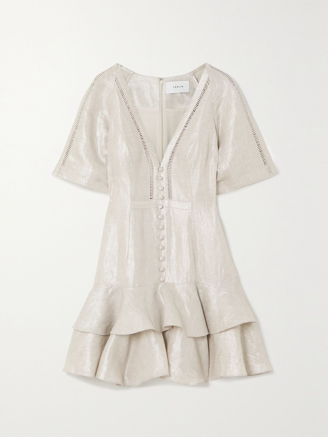 Joslin - Gwen Embellished Cotton Lace-trimmed Metallic Linen Mini Dress - Off-white