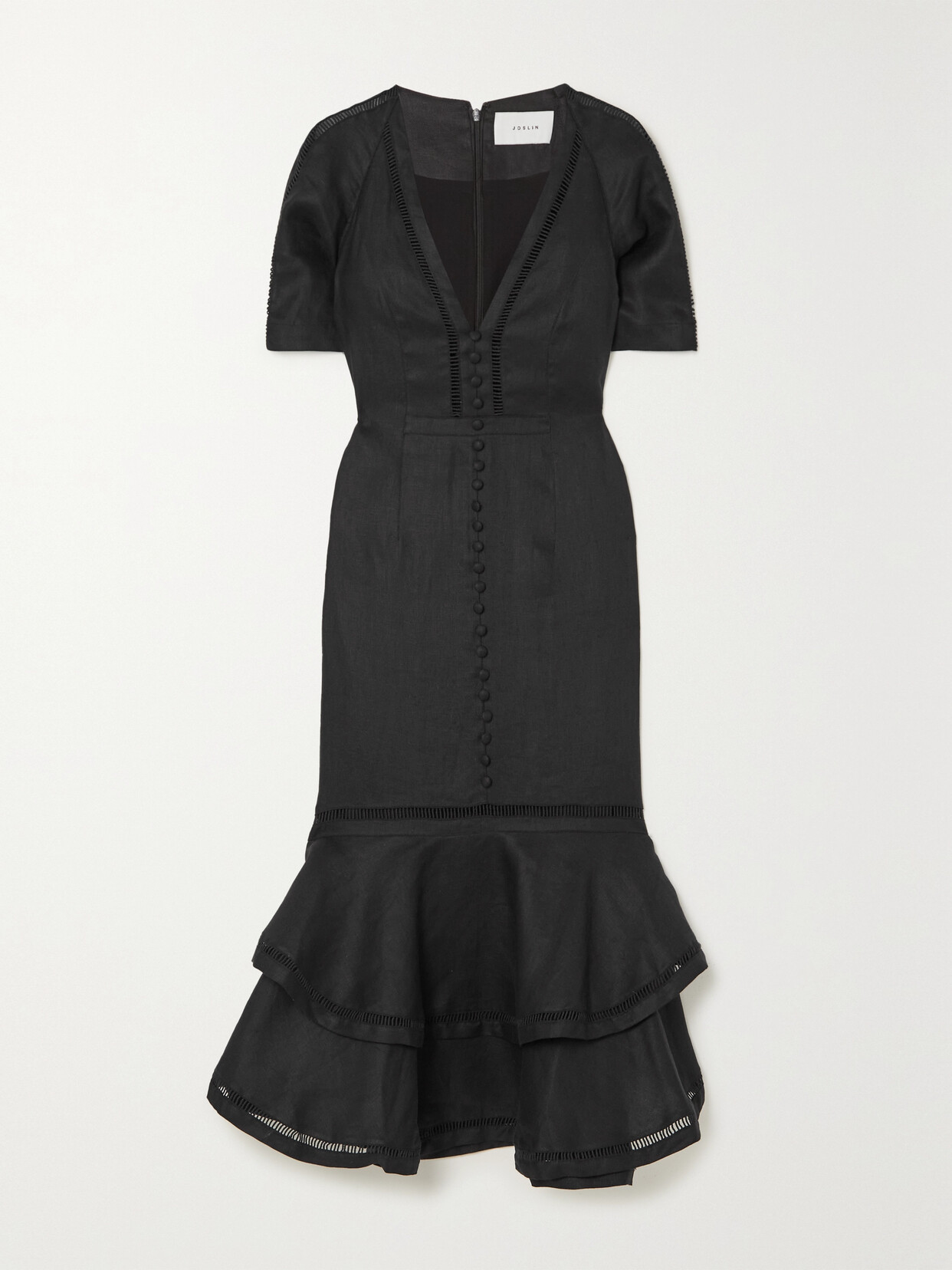 Joslin - Mavis Ruffled Lace-trimmed Linen-batiste Midi Dress - Black