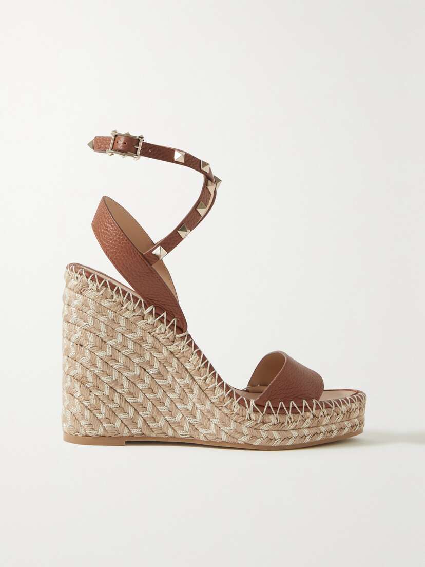 Valentino Garavani Rockstud Leather Espadrille Wedge Sandals