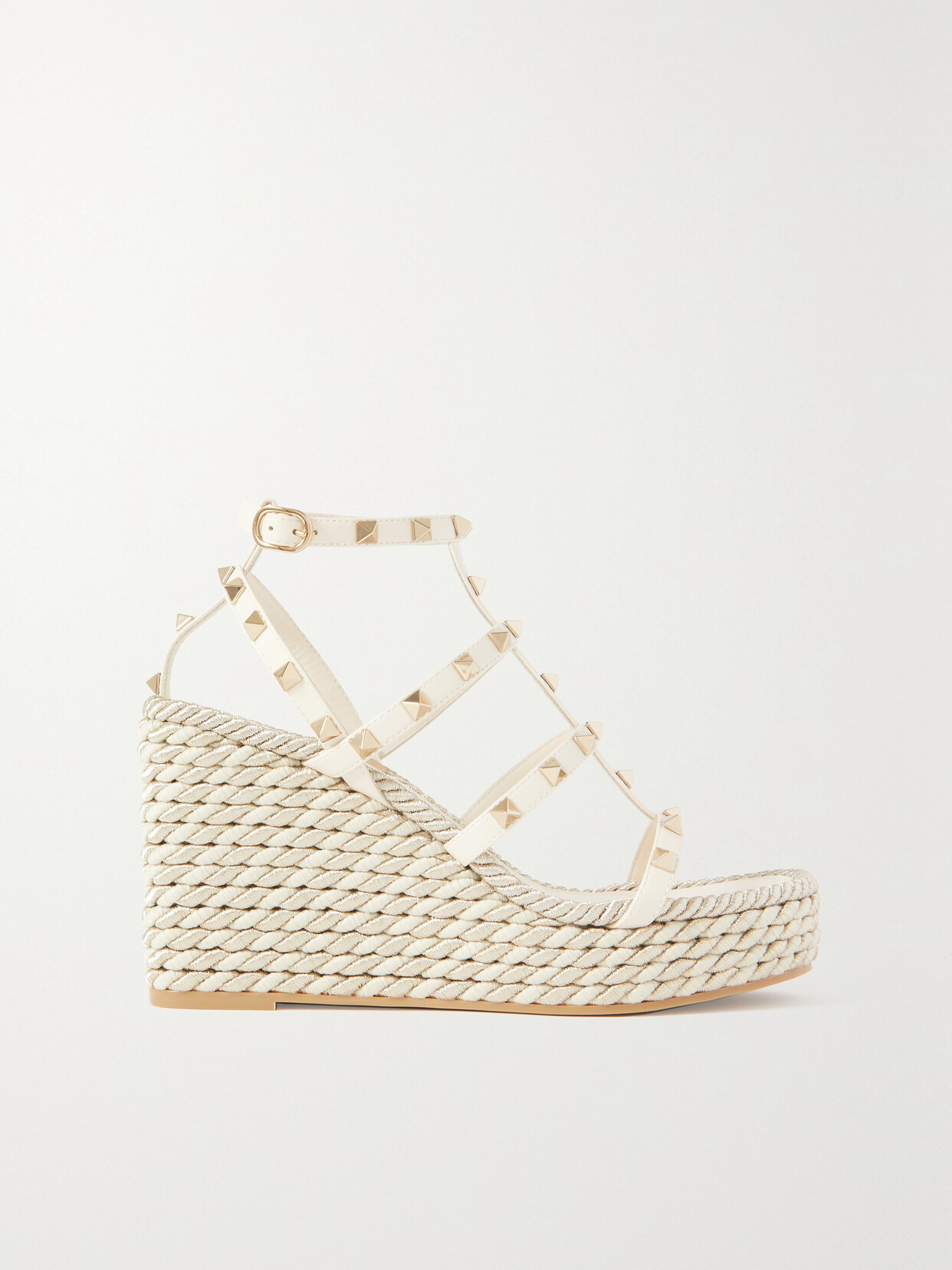 Valentino Garavani Rockstud Leather Espadrille Wedge Sandals In Ivory ...