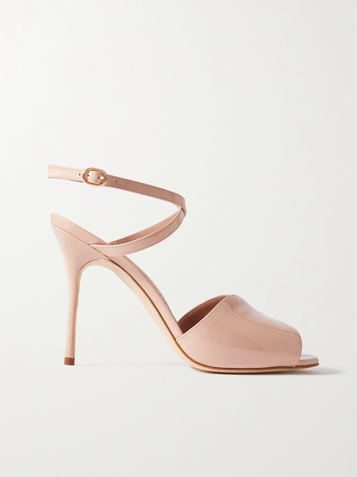 Manolo Blahnik Hourani 105 Patent-leather Sandals - Neutrals