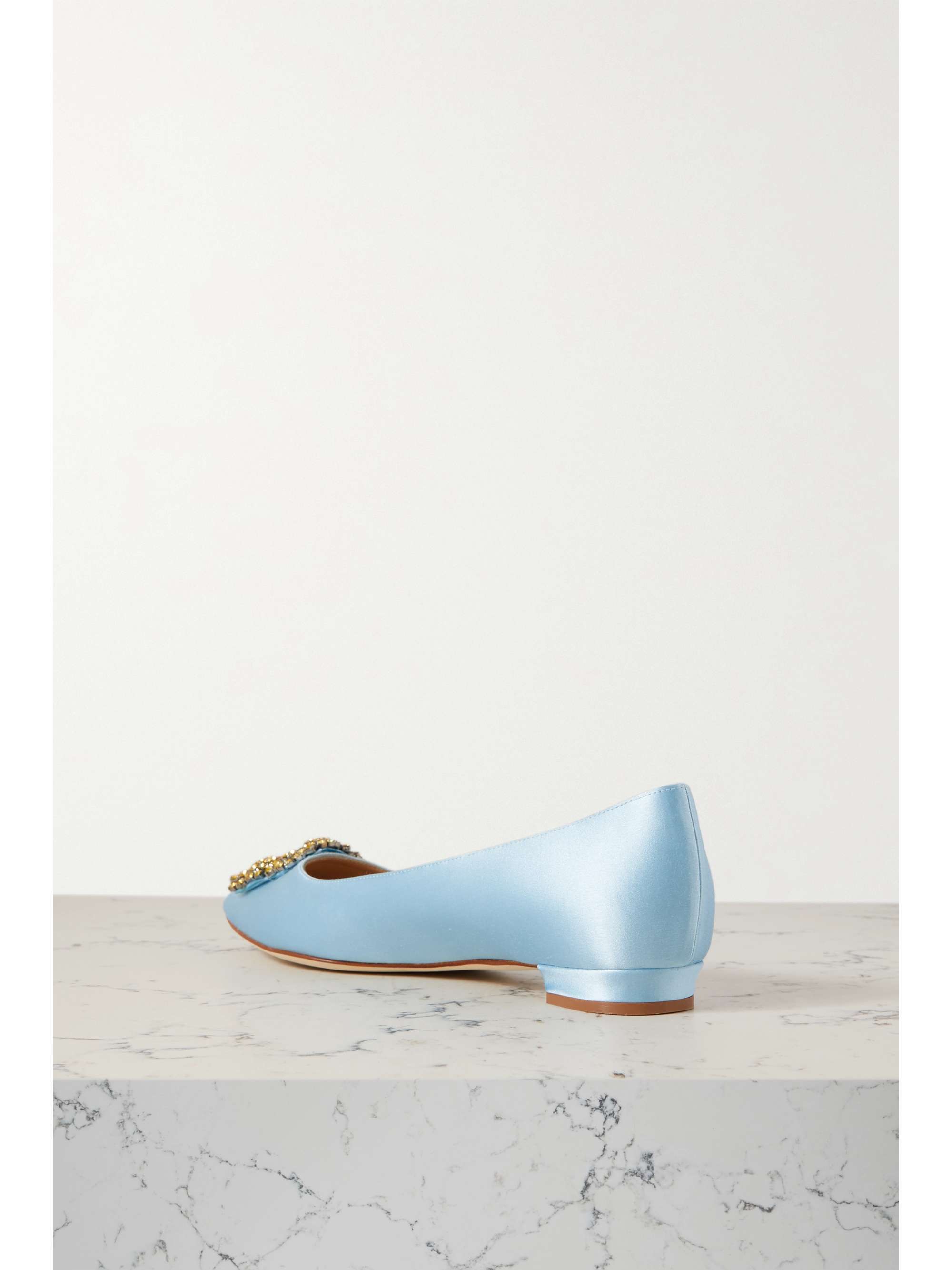 MANOLO BLAHNIK Hangisi crystal-embellished satin point-toe flats